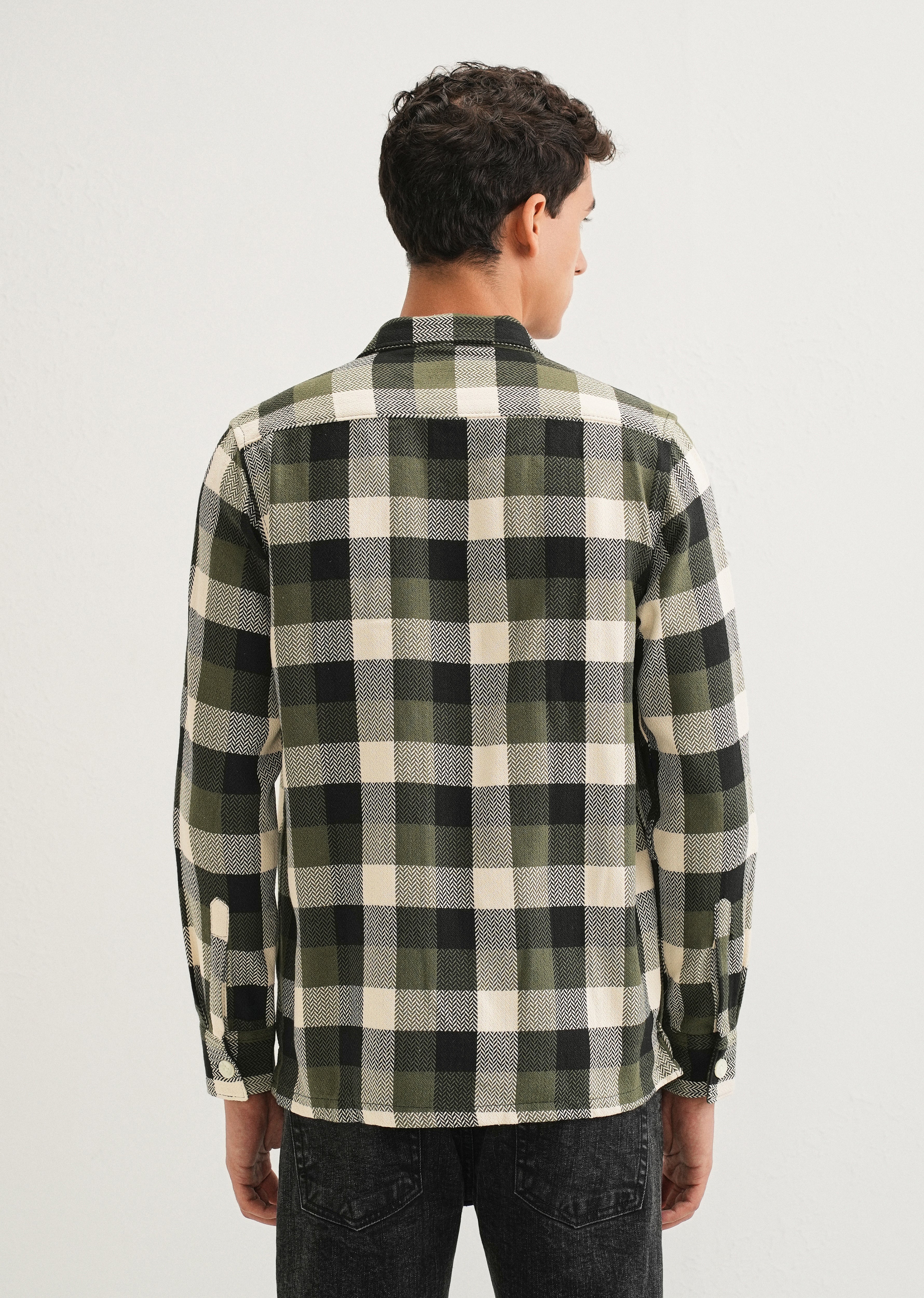 Olive Green Checked Overshirt - Image 2