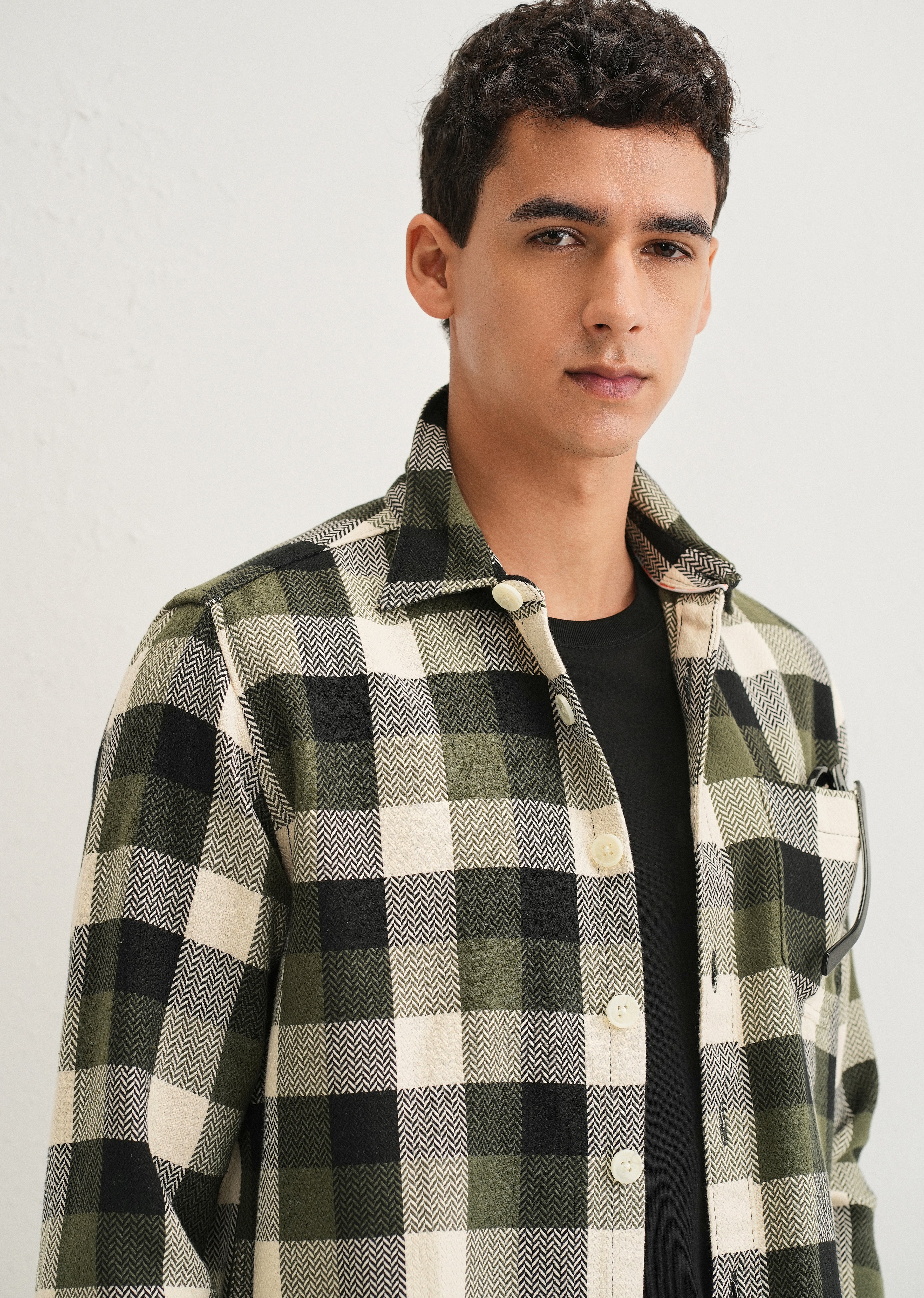 Olive Green Checked Overshirt - Image 5