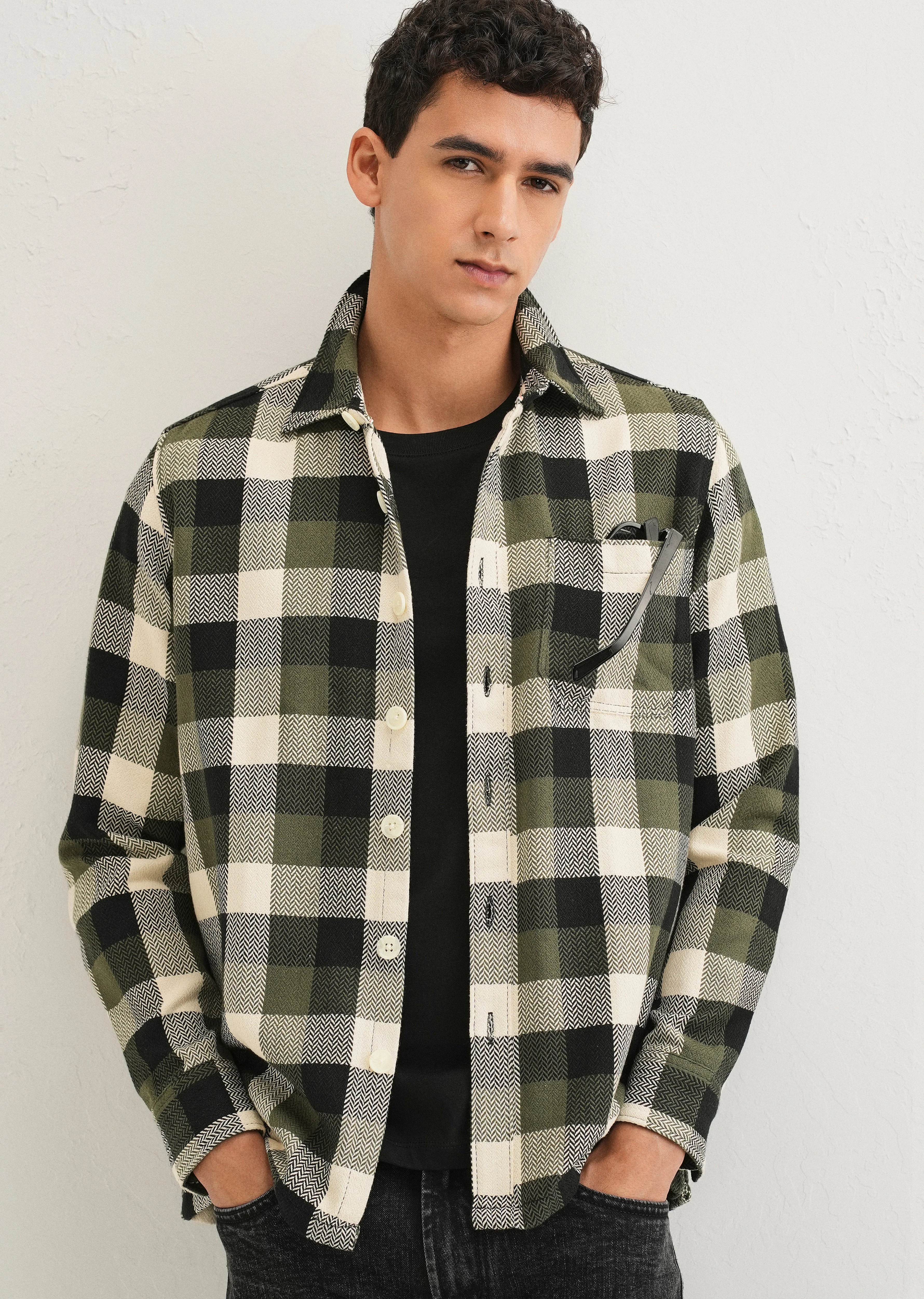 Olive Green Checked Overshirt - Image 6