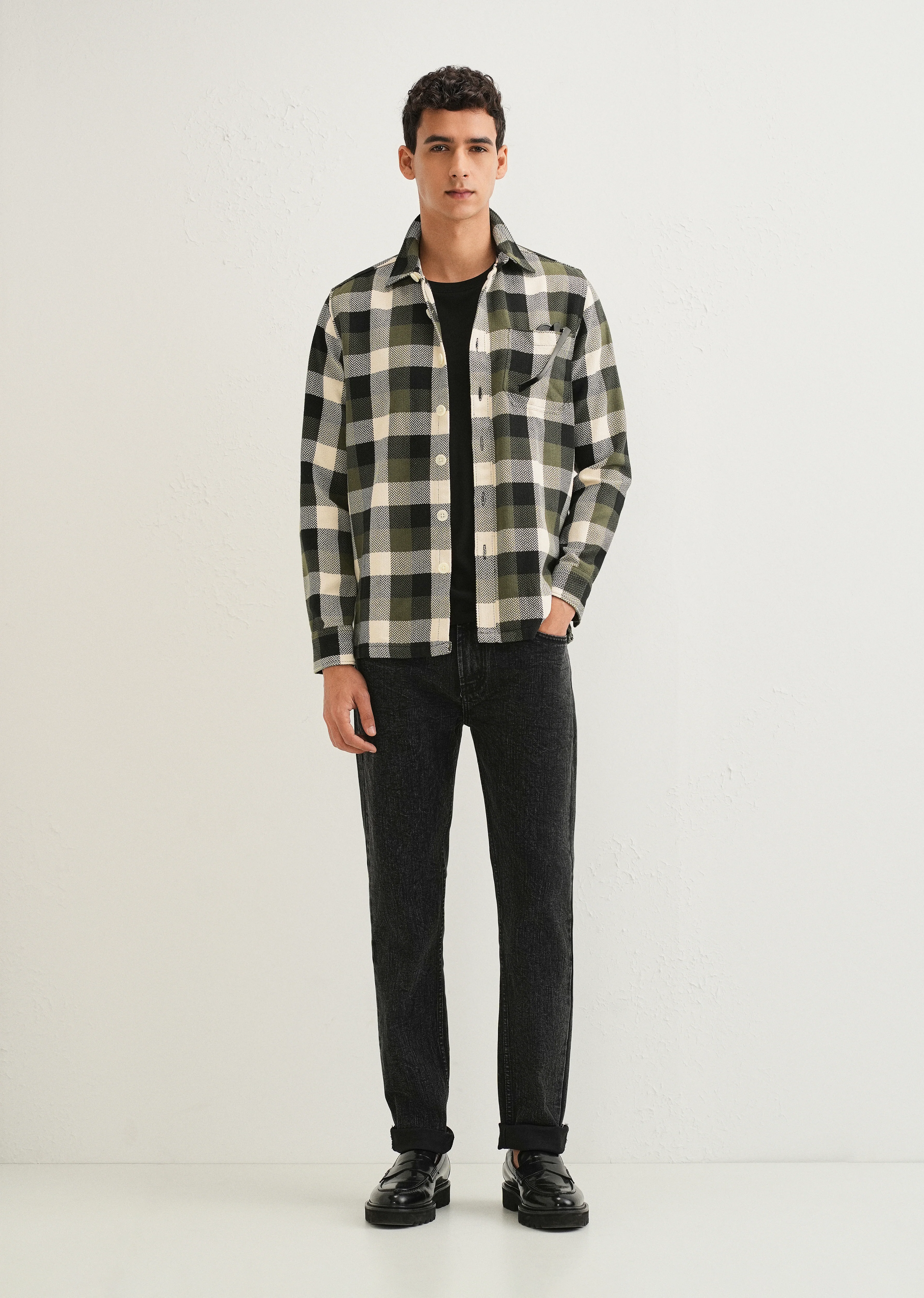 Olive Green Checked Overshirt - Image 7