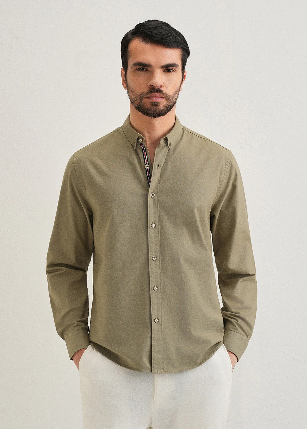 Olive Green Contrast Placket Shirt - Image 3