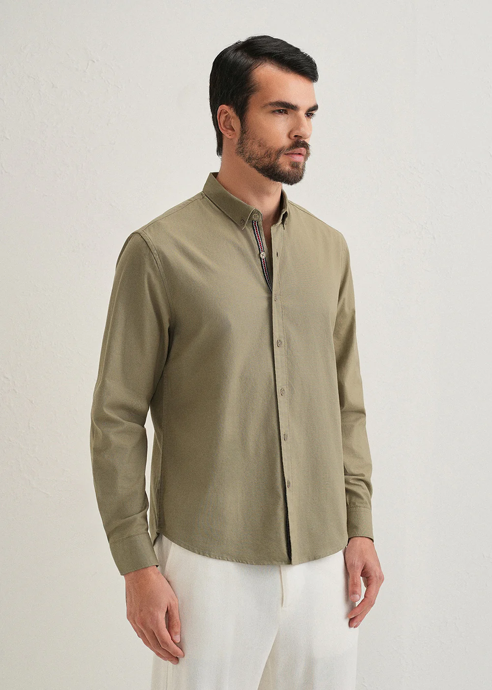 Olive Green Contrast Placket Shirt - Image 4