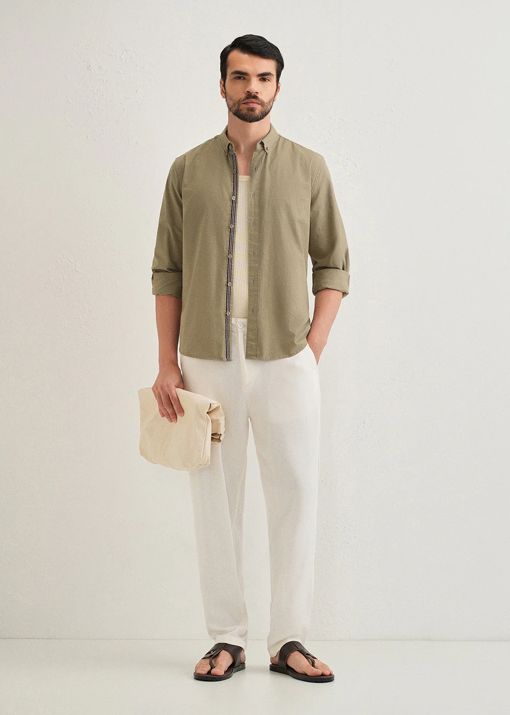 Olive Green Contrast Placket Shirt - Image 7