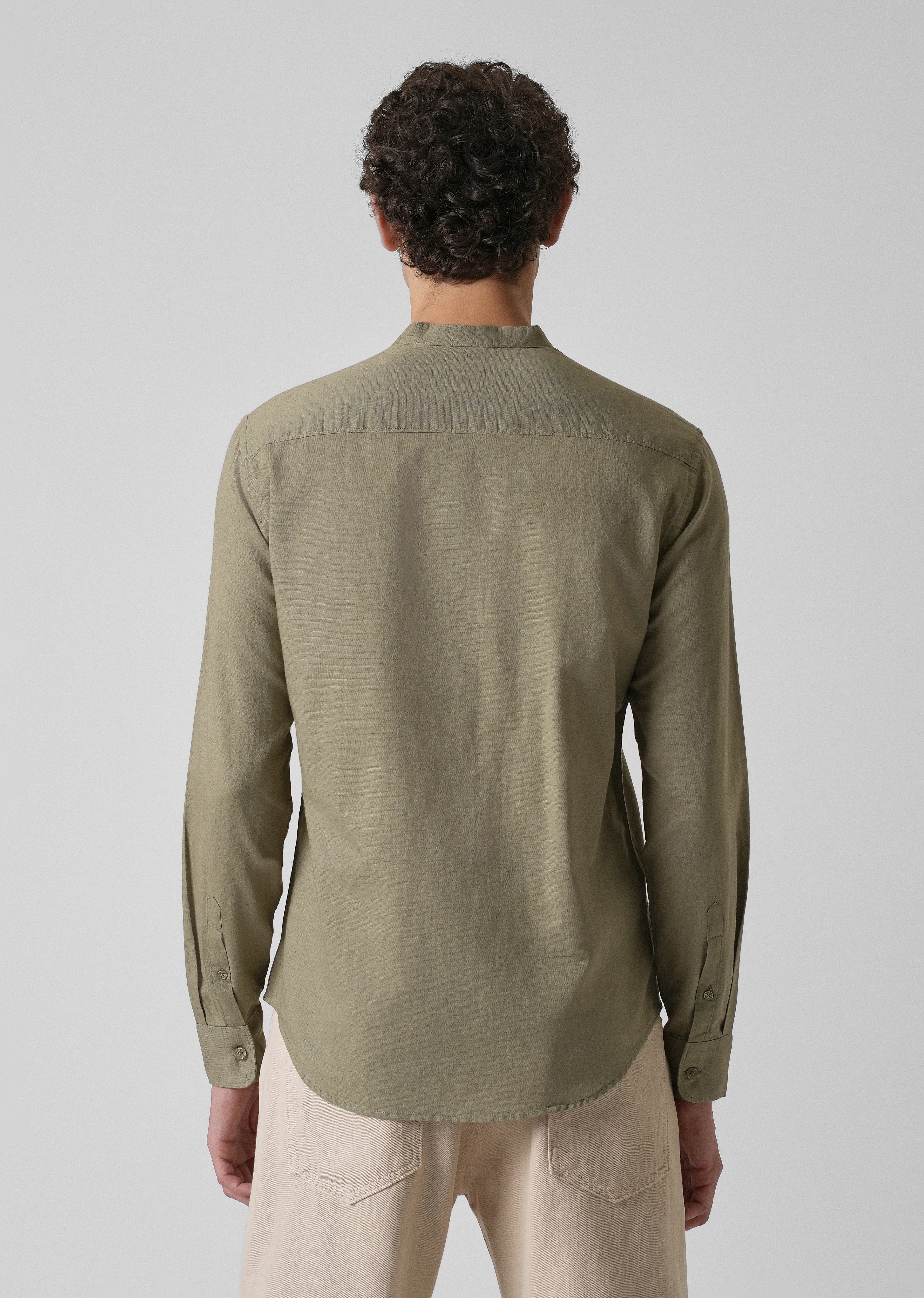 Olive Green Cotton Linen Shirt - Image 2