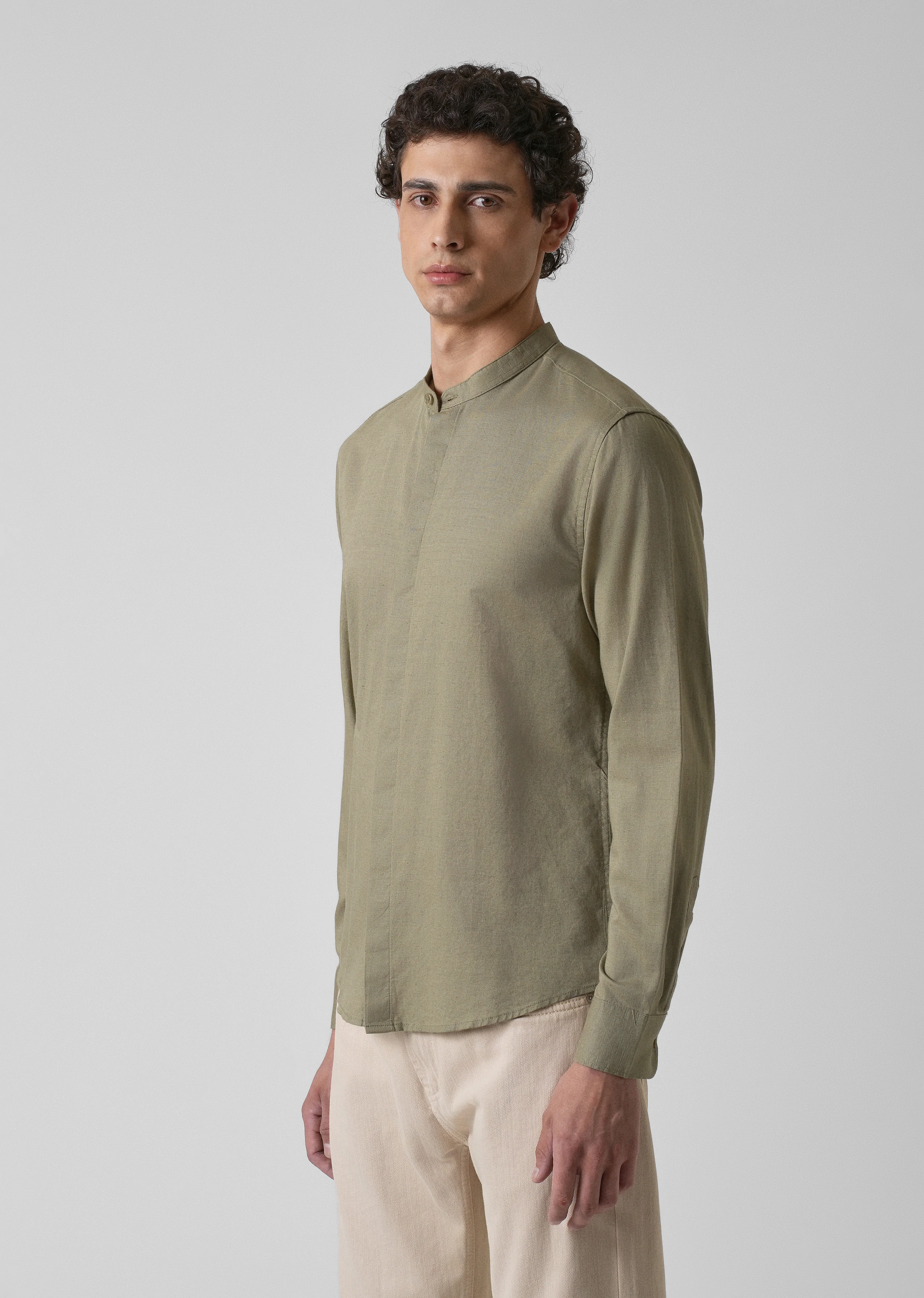 Olive Green Cotton Linen Shirt - Image 4