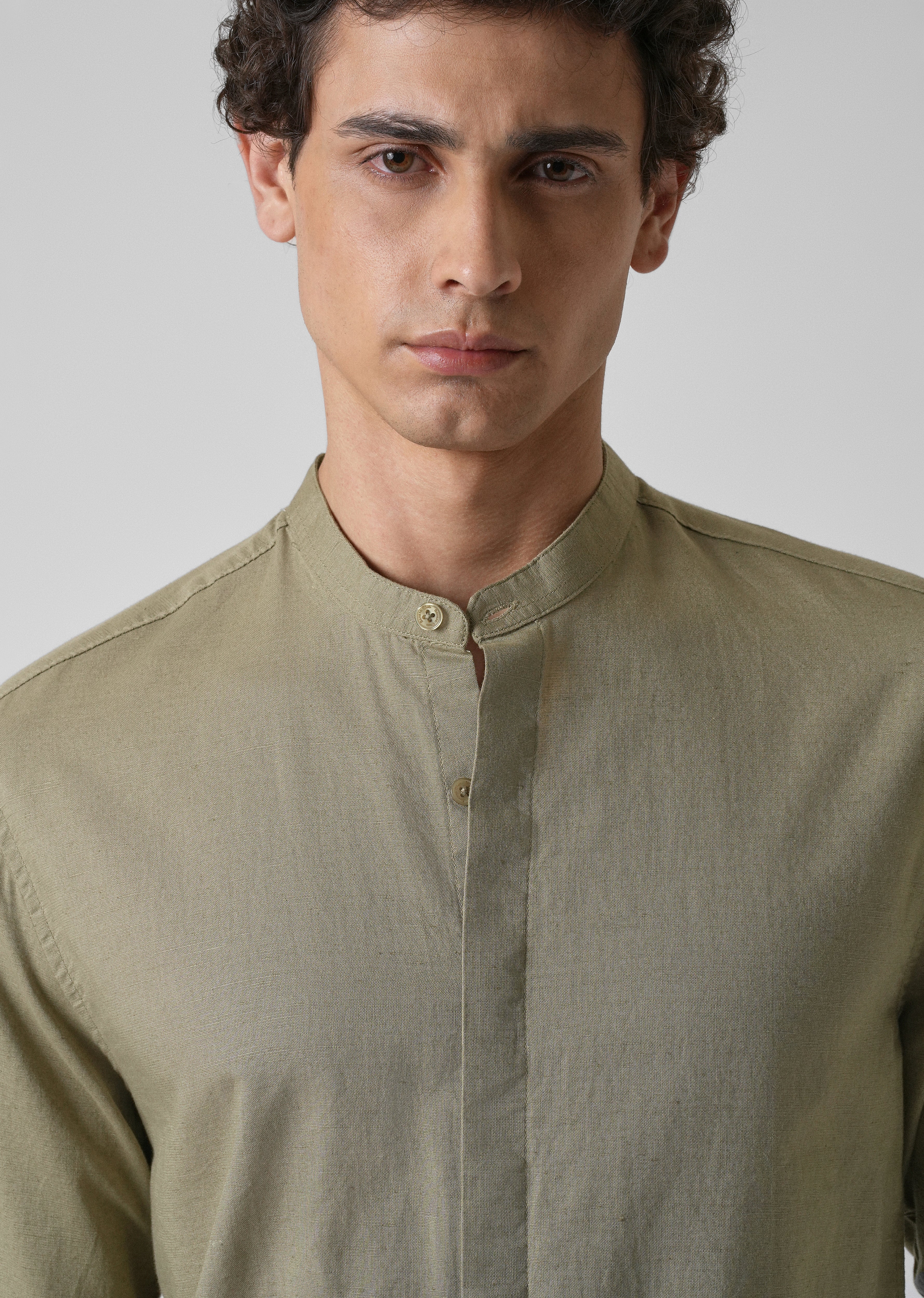 Olive Green Cotton Linen Shirt - Image 5