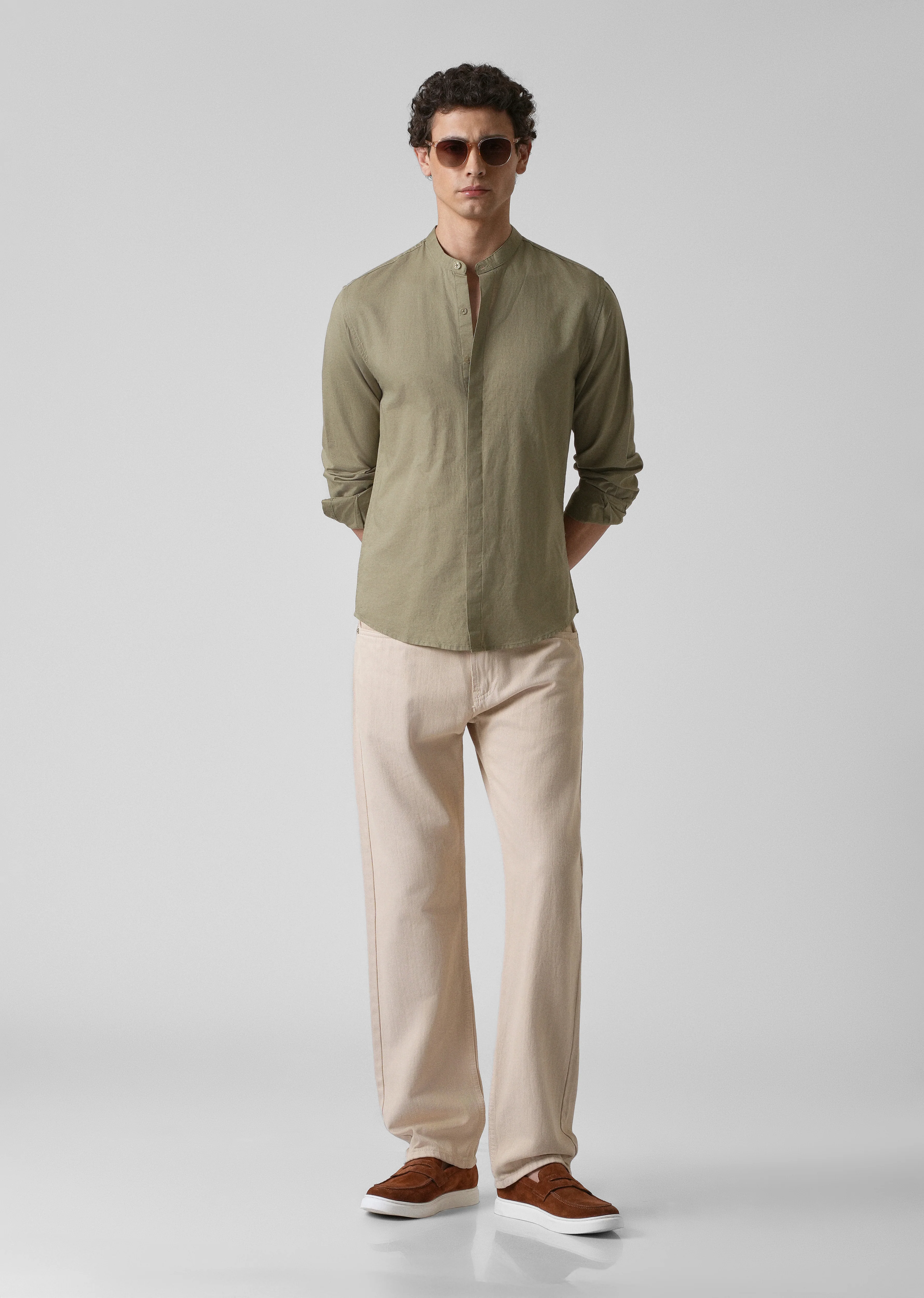 Olive Green Cotton Linen Shirt - Image 6