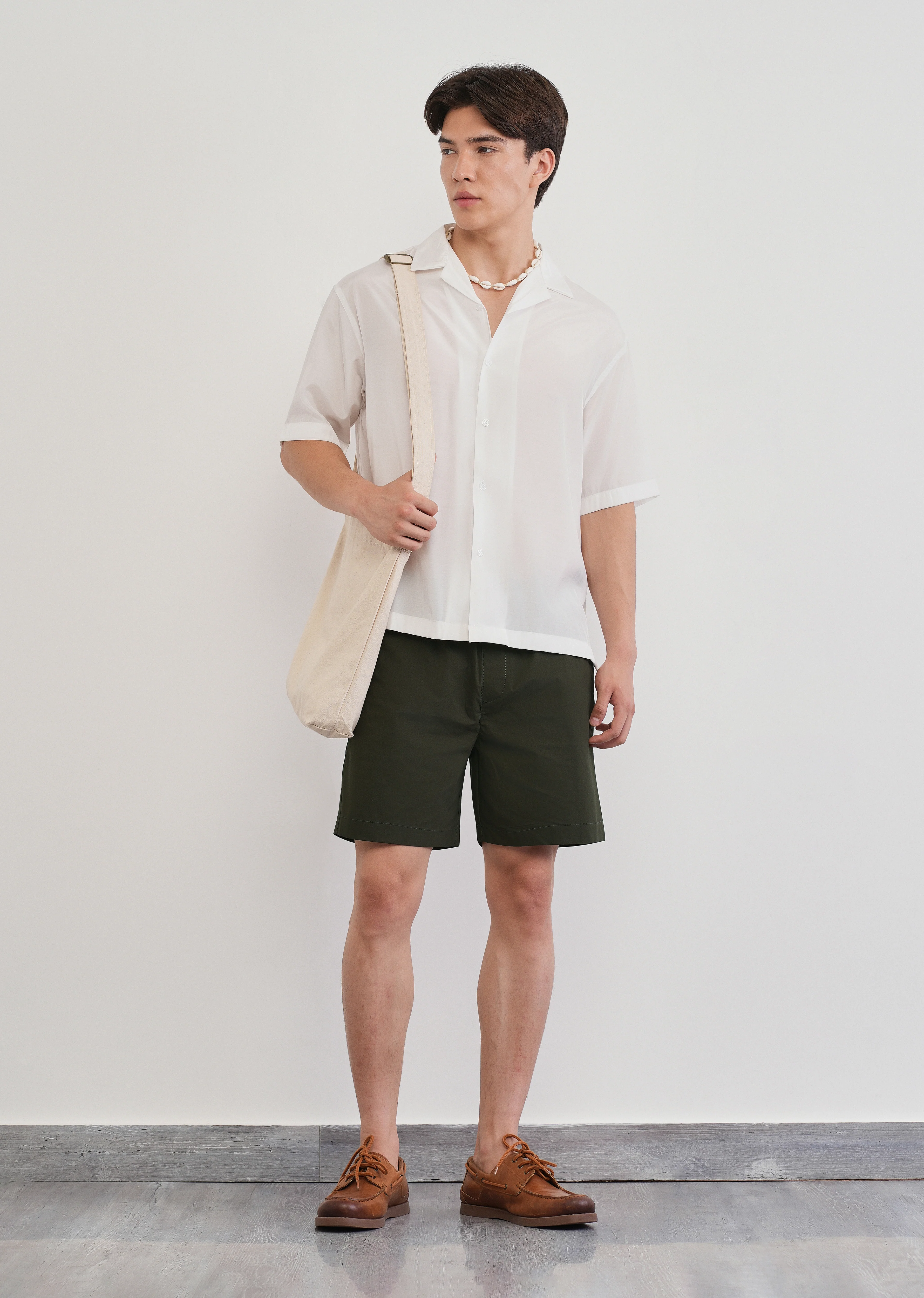 Olive Green Drawstring Cotton Shorts - Image 7