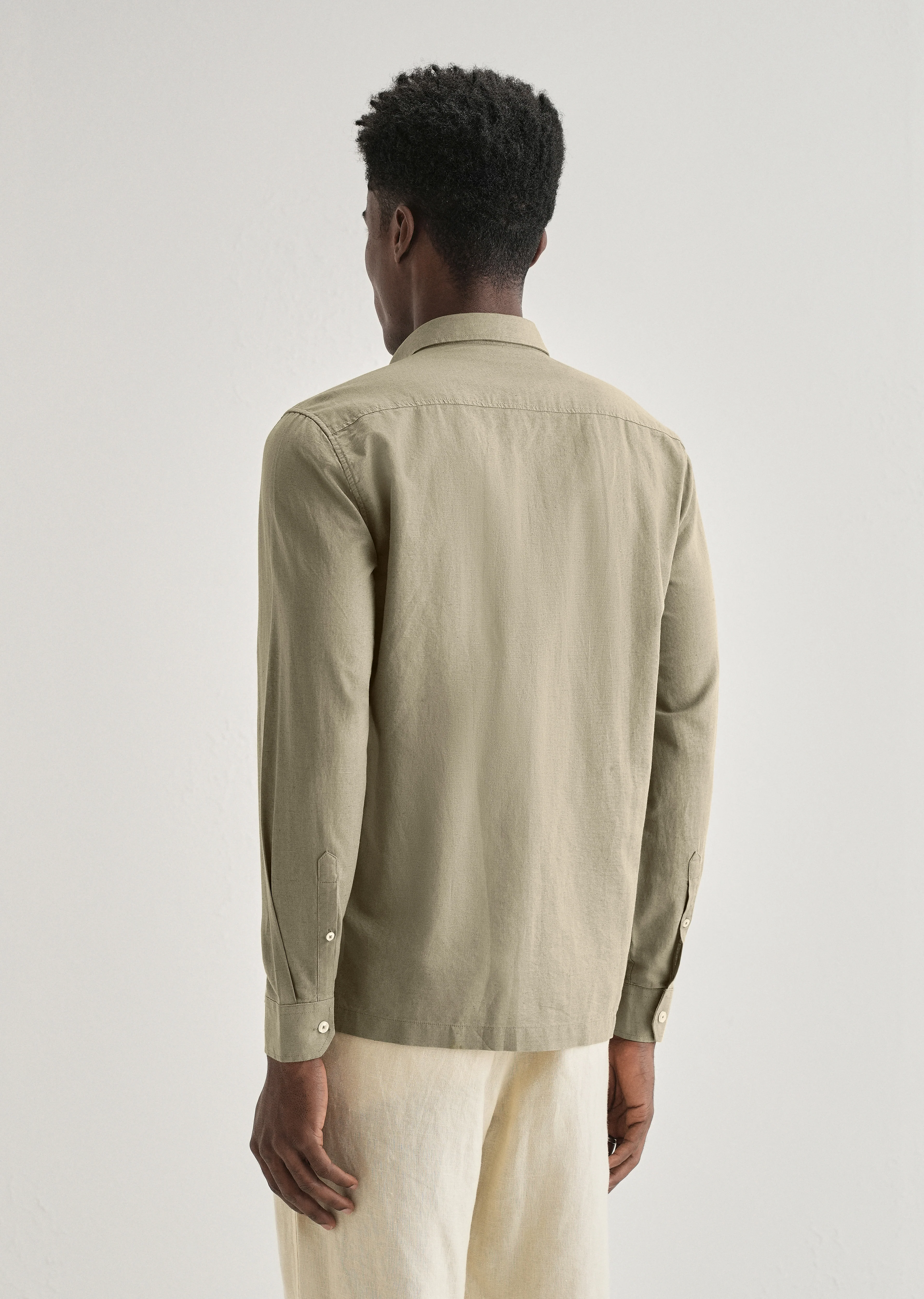 Olive Green Embroidered Cotton Linen Shirt - Image 3