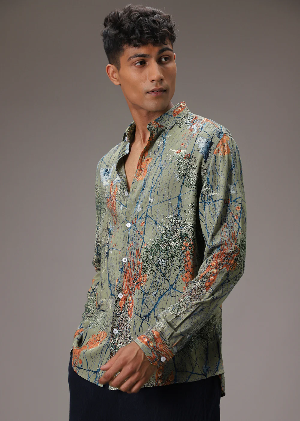 Olive Green Feather Shirt - Image 3