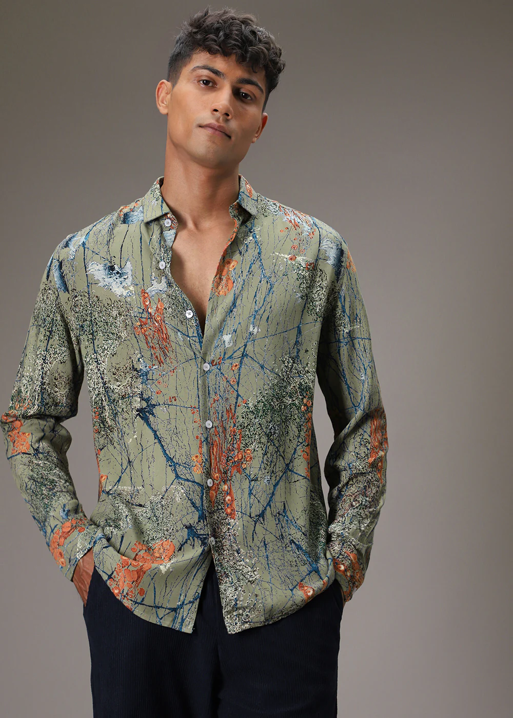 Olive Green Feather Shirt - Image 5