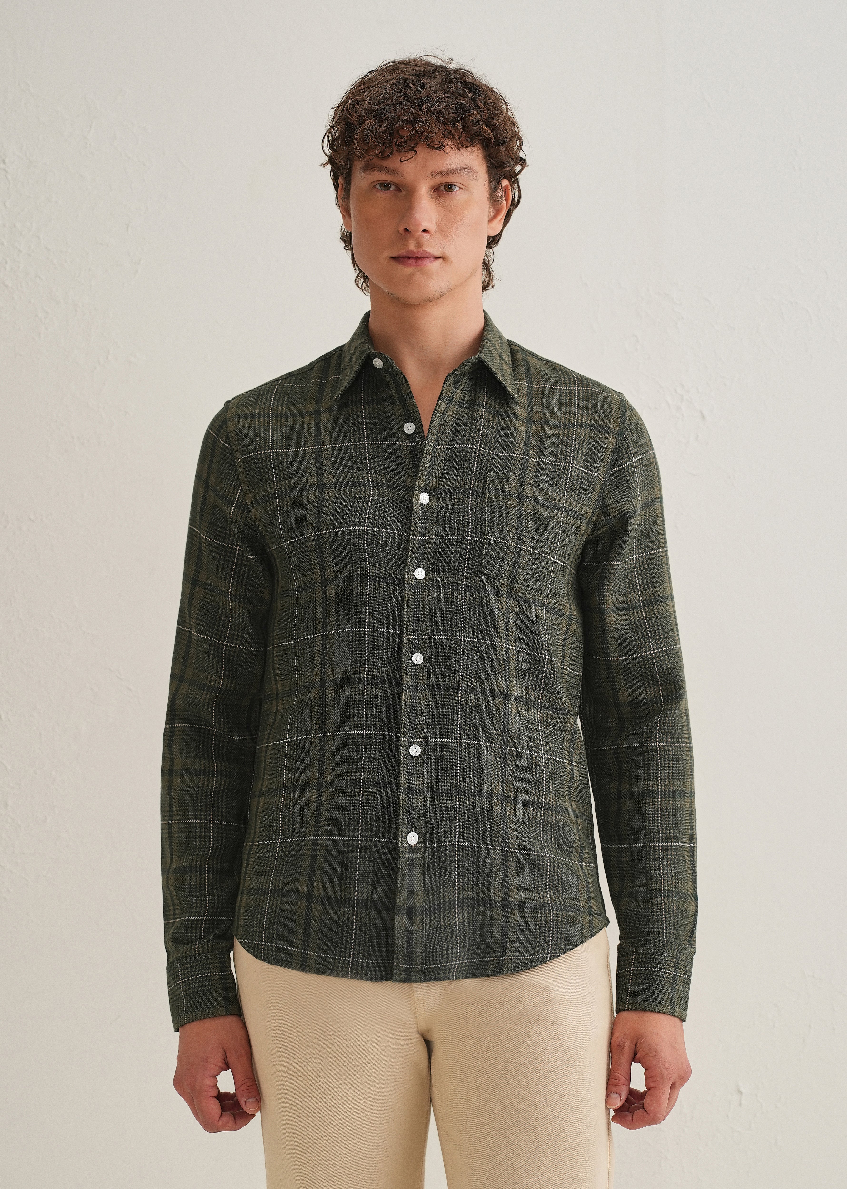 Olive Green Glen Plaid Check Shirt - Image 5
