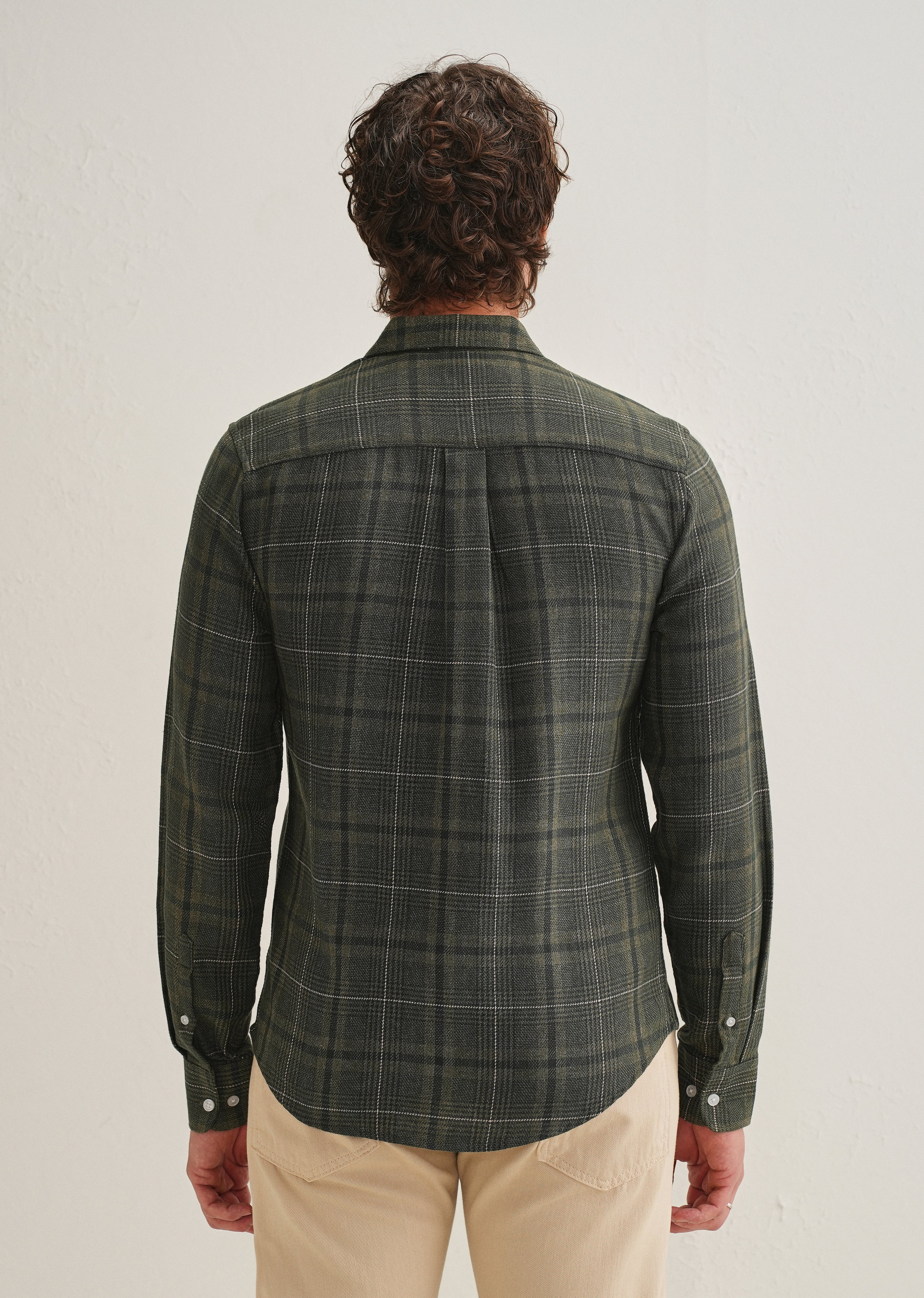 Olive Green Glen Plaid Check Shirt - Image 6