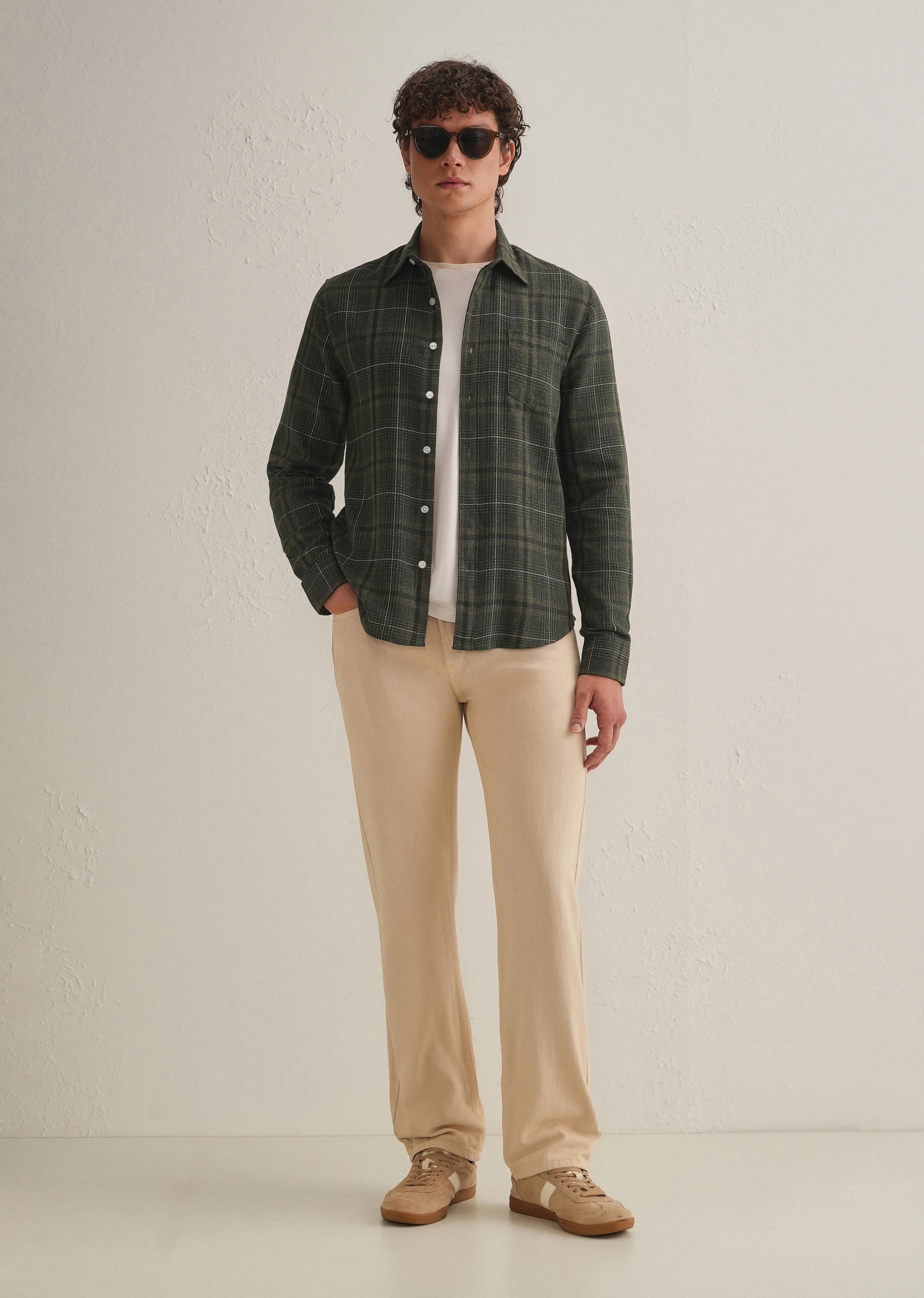Olive Green Glen Plaid Check Shirt - Image 8