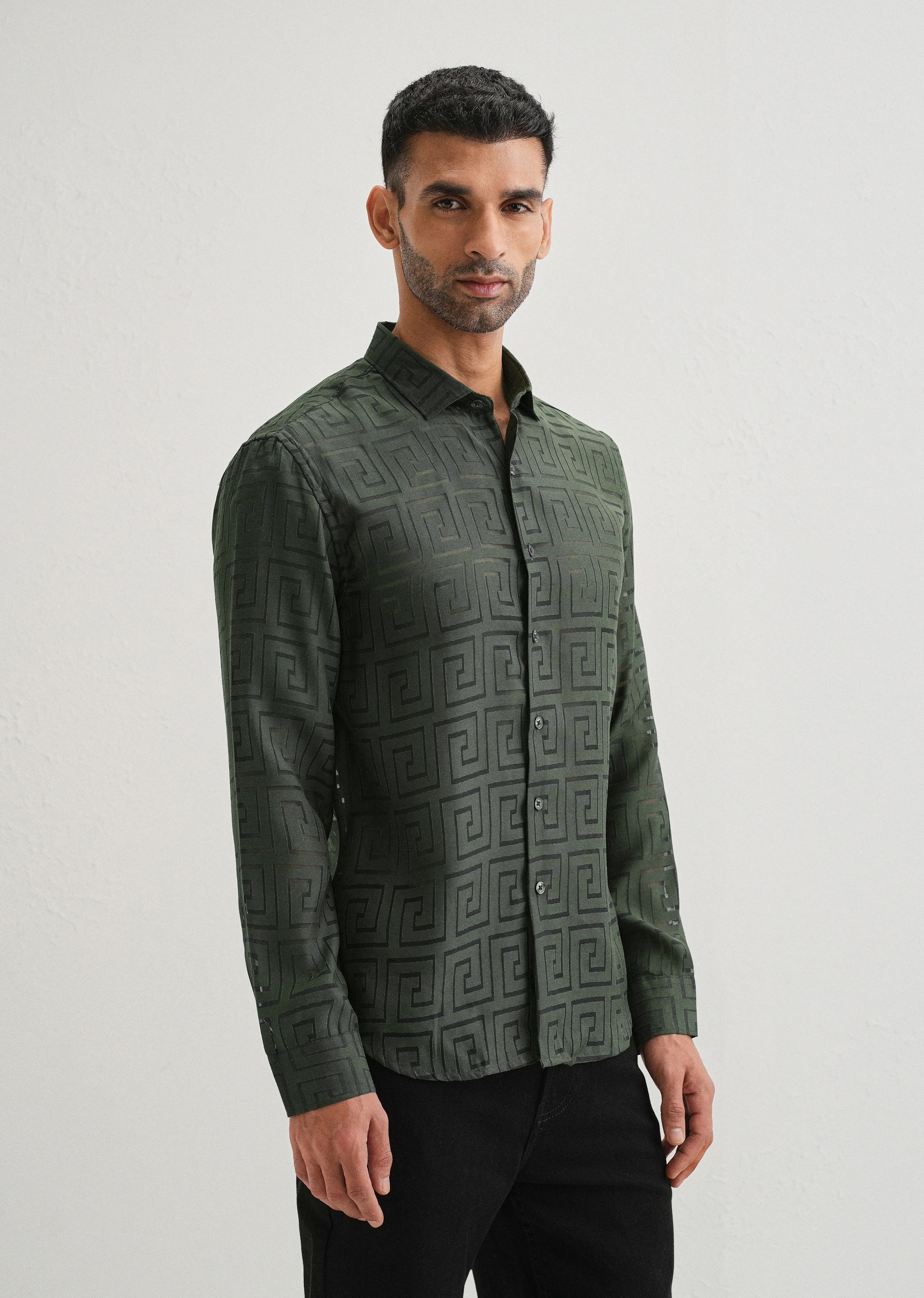 Olive Green Laser Cut Shirt - Image 4