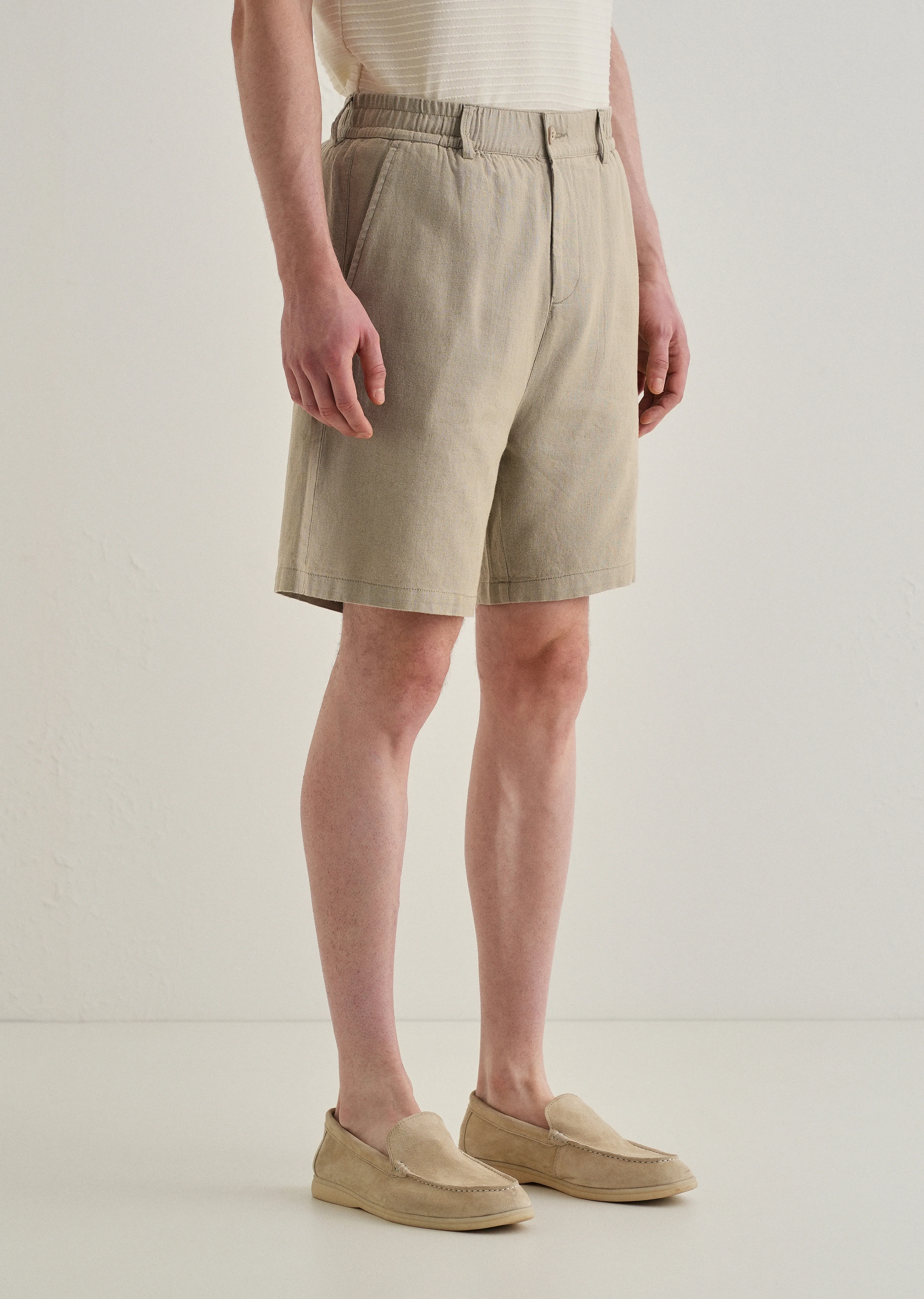 Olive Green Linen Shorts - Image 4