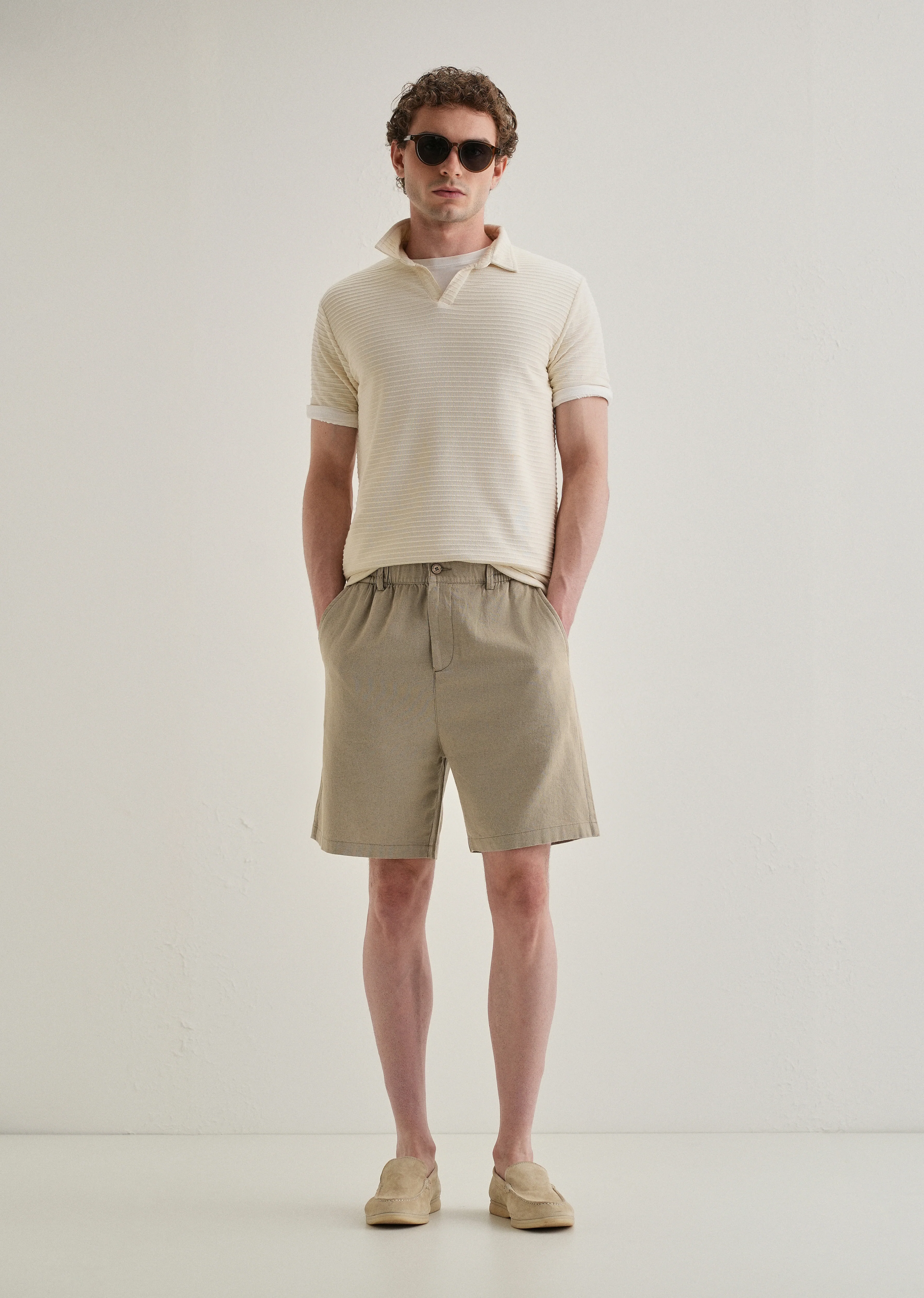 Olive Green Linen Shorts - Image 6