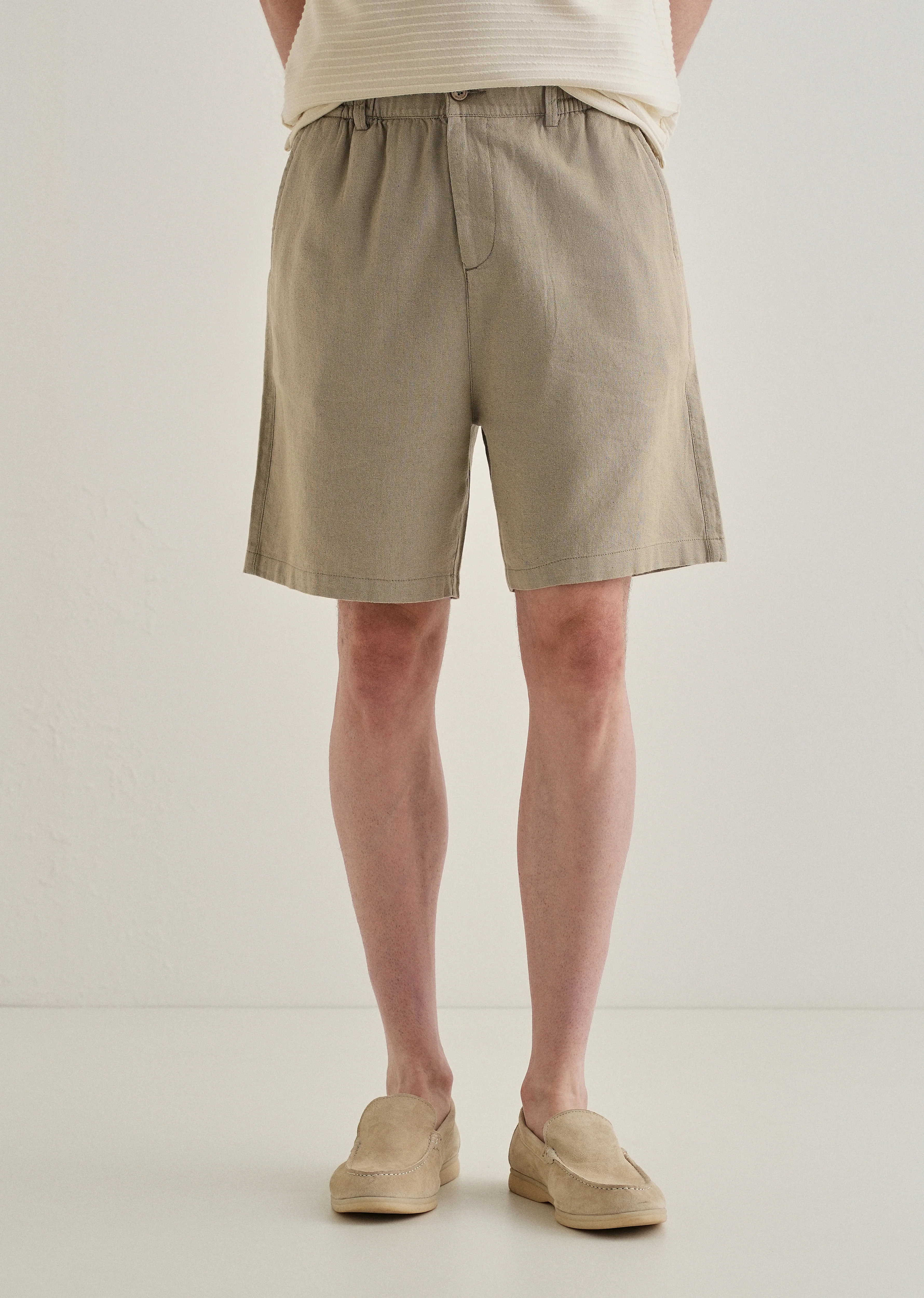 Olive Green Linen Shorts - Image 7
