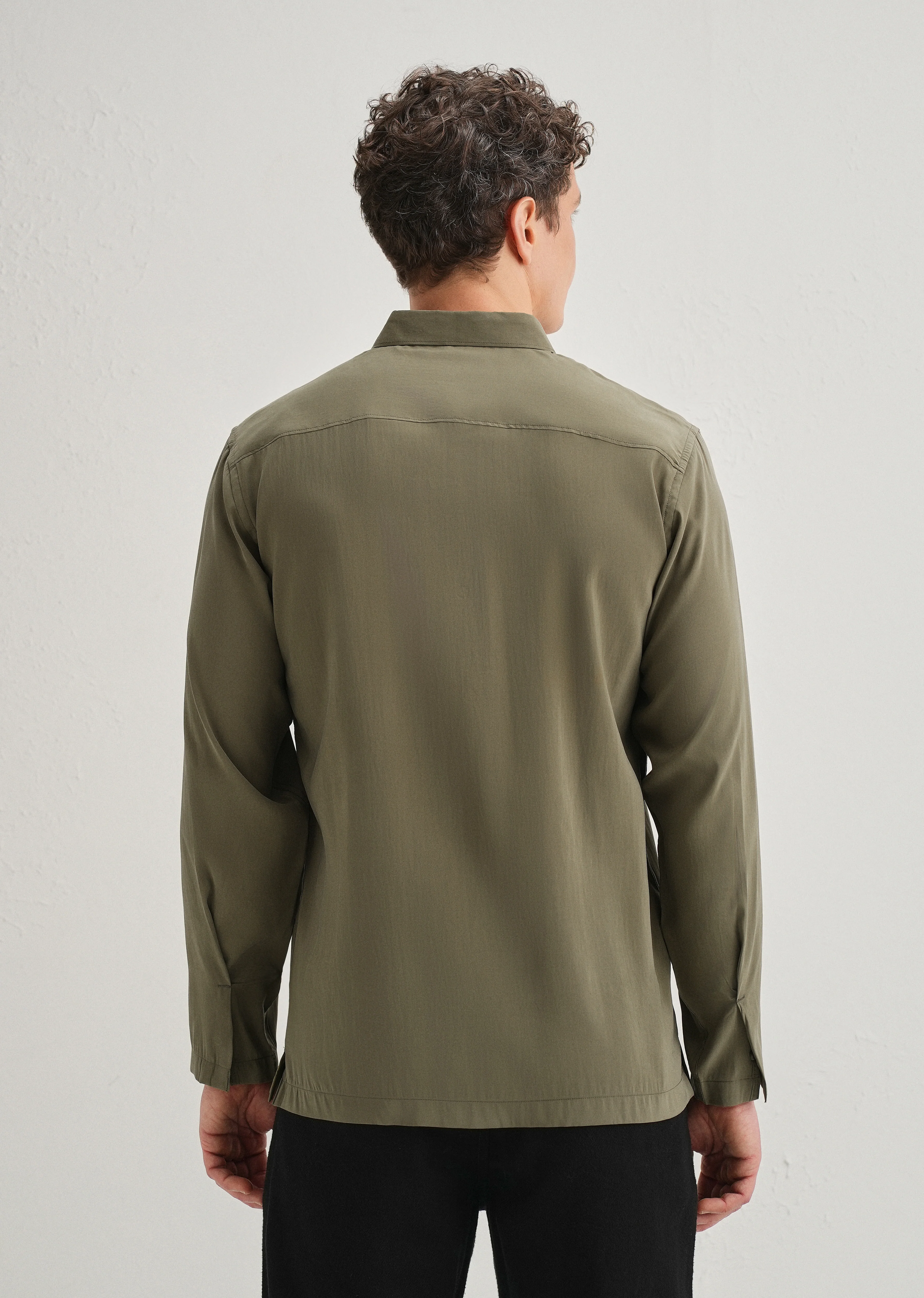 Olive Green Loop Button-Down Plain Shirt - Image 4