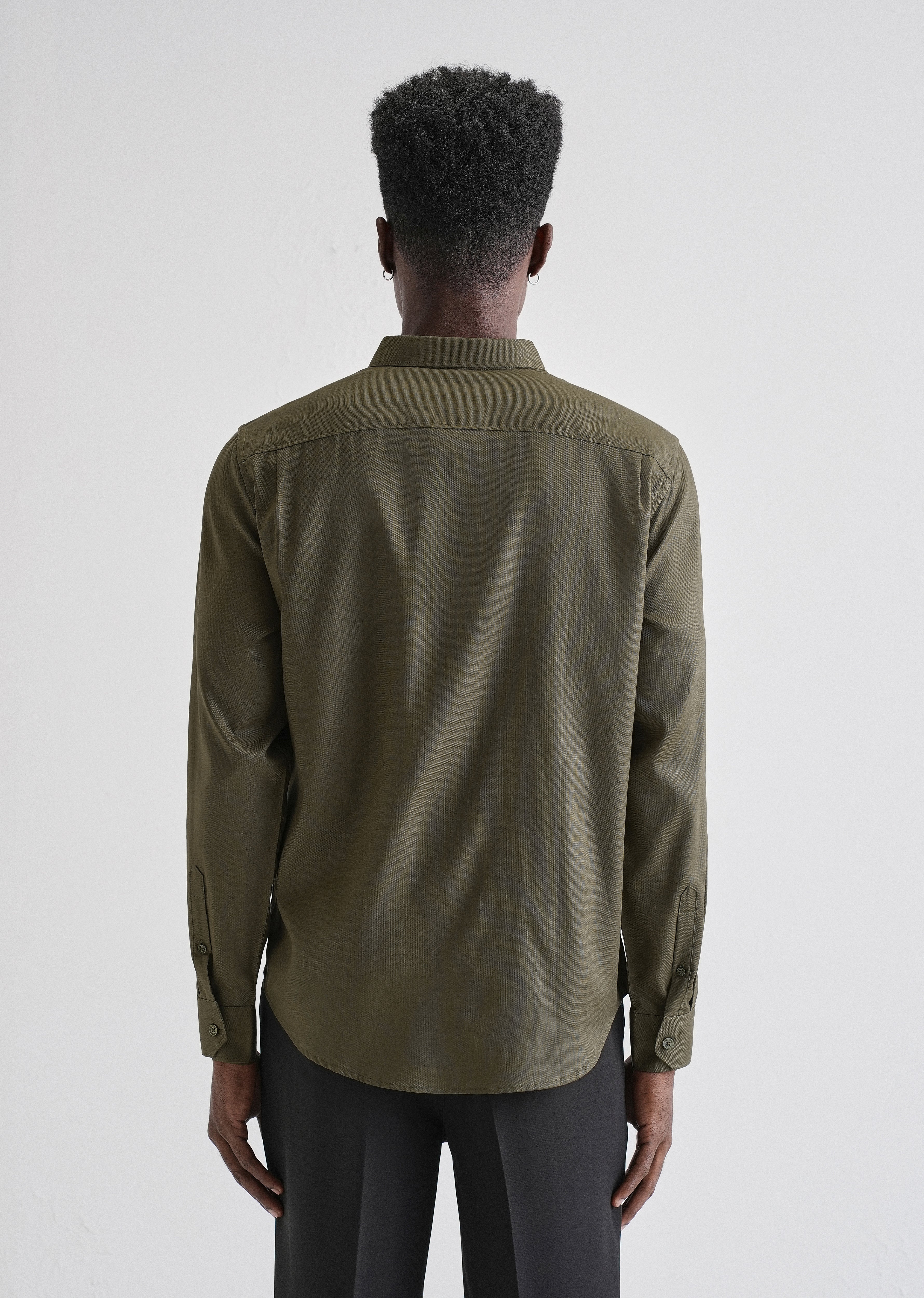 Olive Green Plain Blended Cotton Regular Fit Shirt - Image 2
