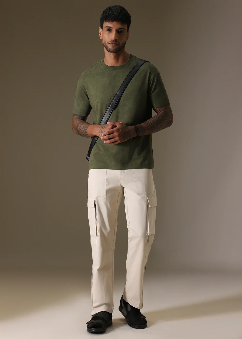 Olive Green Plain Crew Neck T-Shirt - Image 6