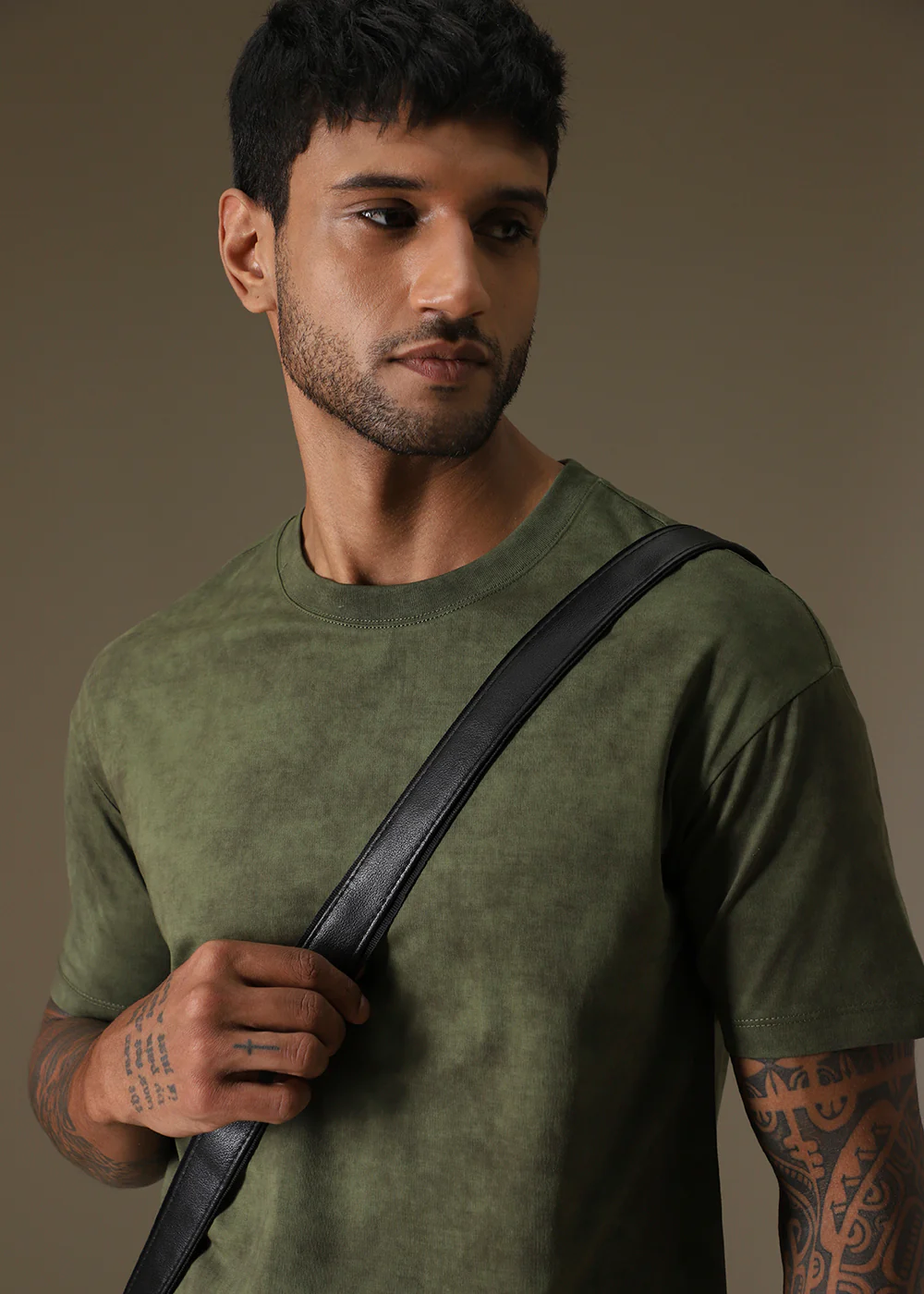Olive Green Plain Crew Neck T-Shirt - Image 8