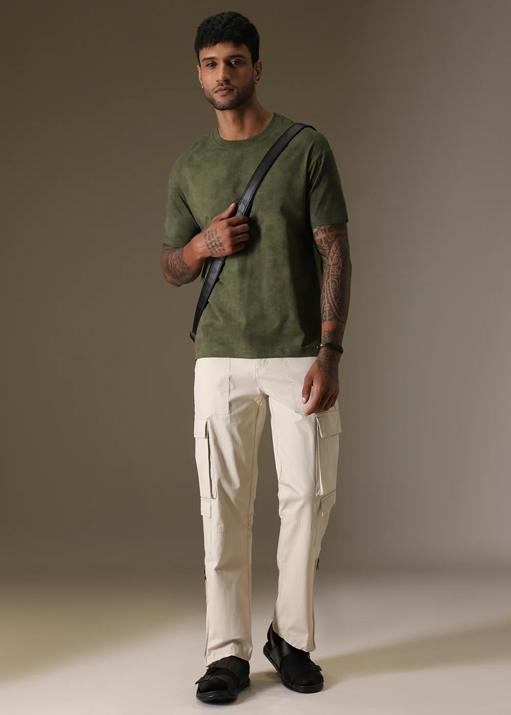 Olive Green Plain Crew Neck T-Shirt - Image 9