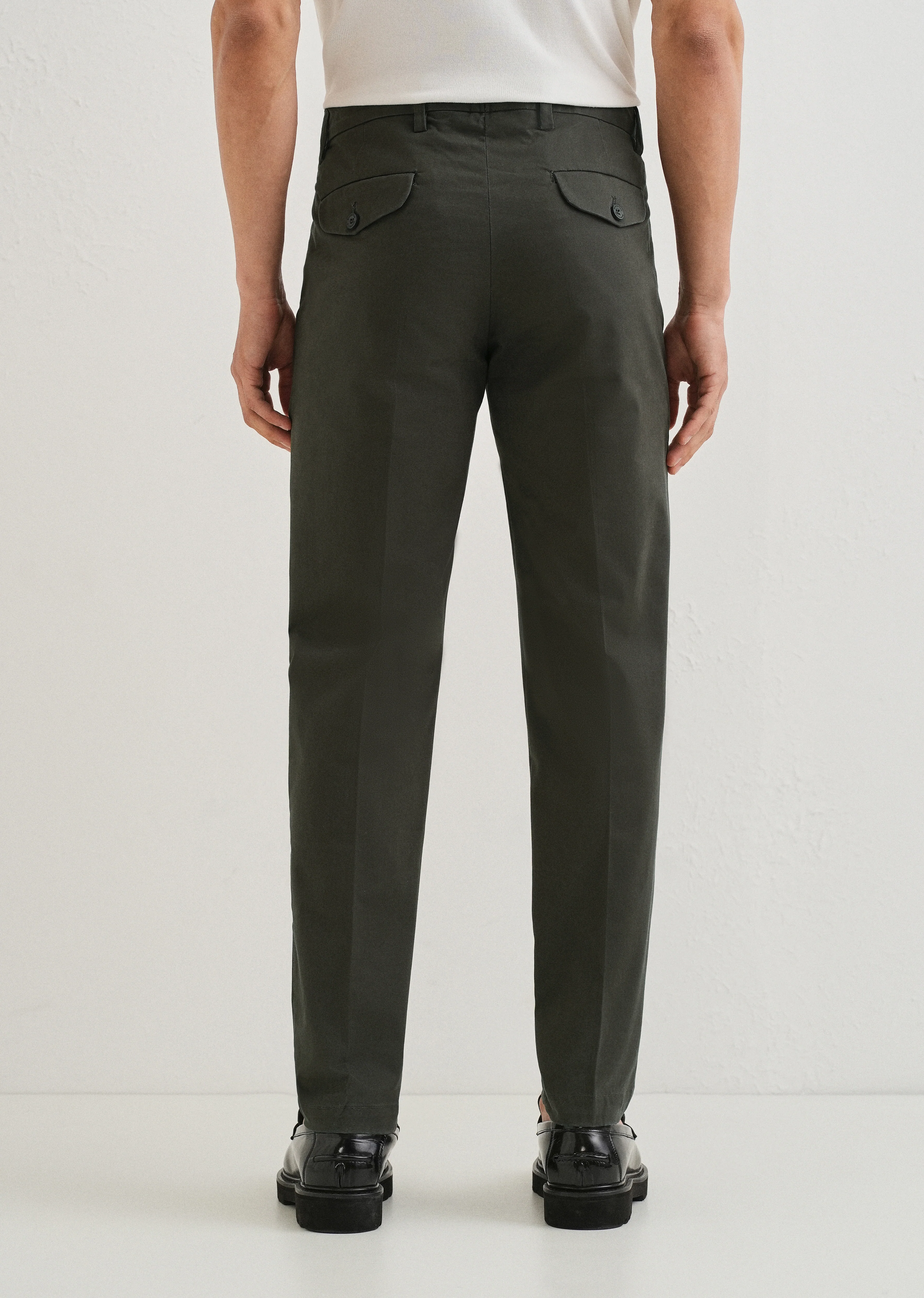 Olive Green Plain Pleated Chinos - Image 2