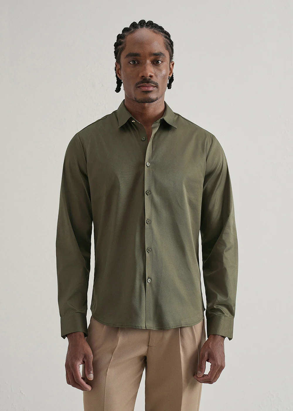 Olive Green Plain Stitchless Placket Shirt - Image 3