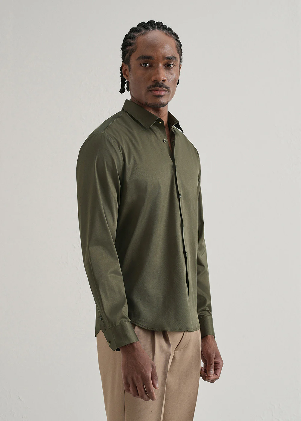 Olive Green Plain Stitchless Placket Shirt - Image 5