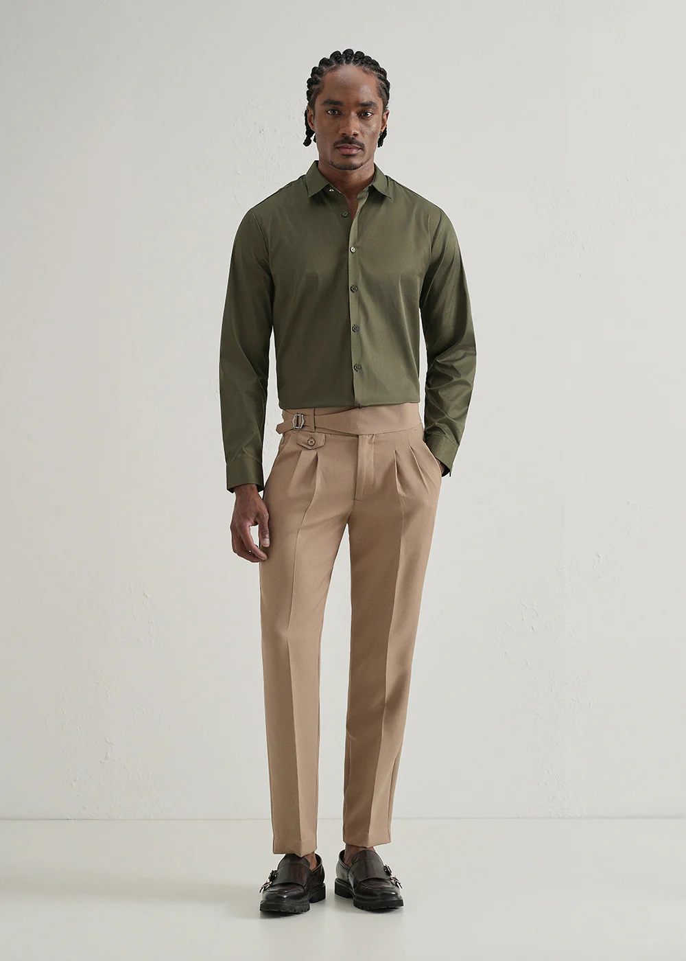 Olive Green Plain Stitchless Placket Shirt - Image 6