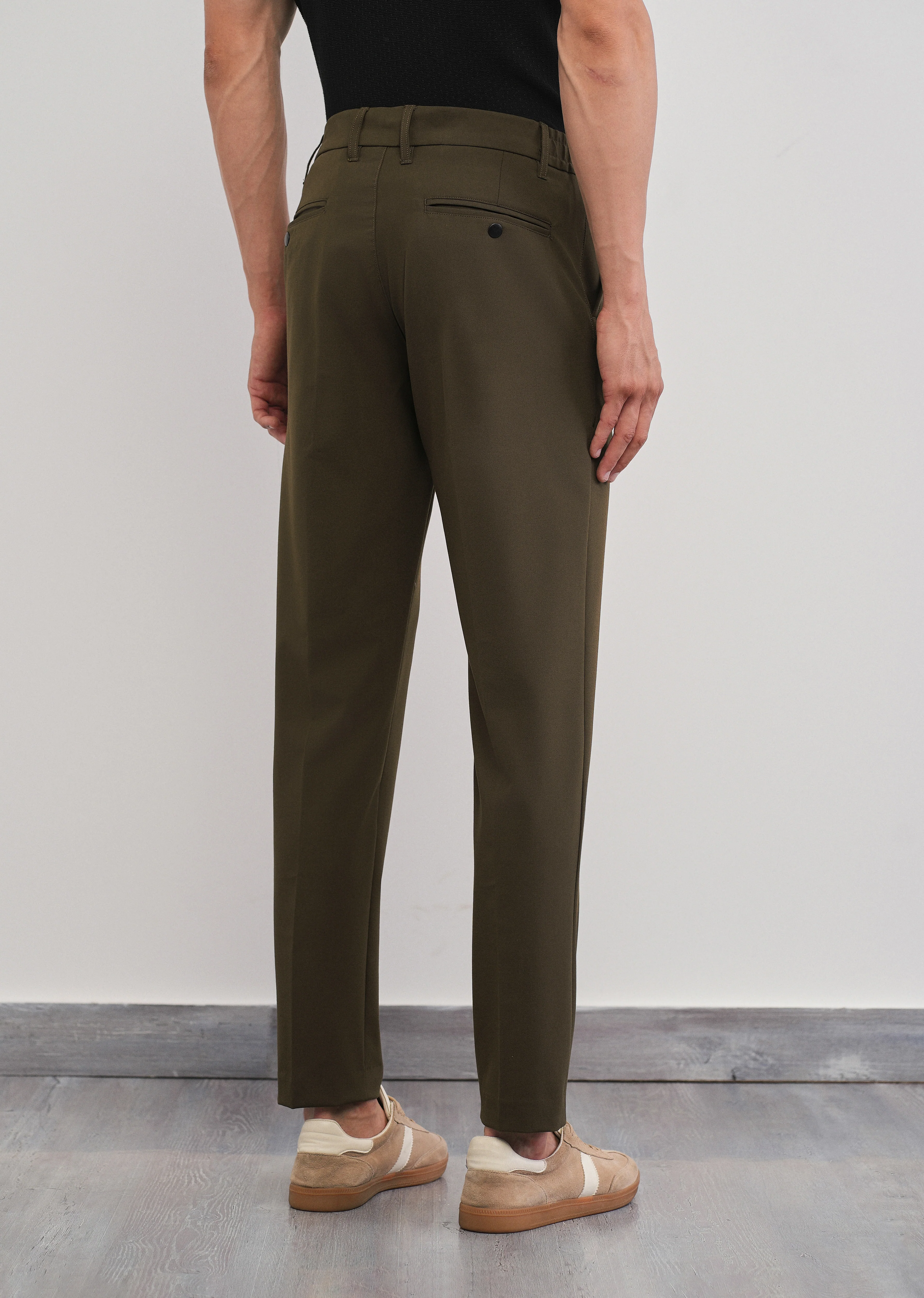 Olive Green Semi-Elastic Slim Fit Trouser - Image 2