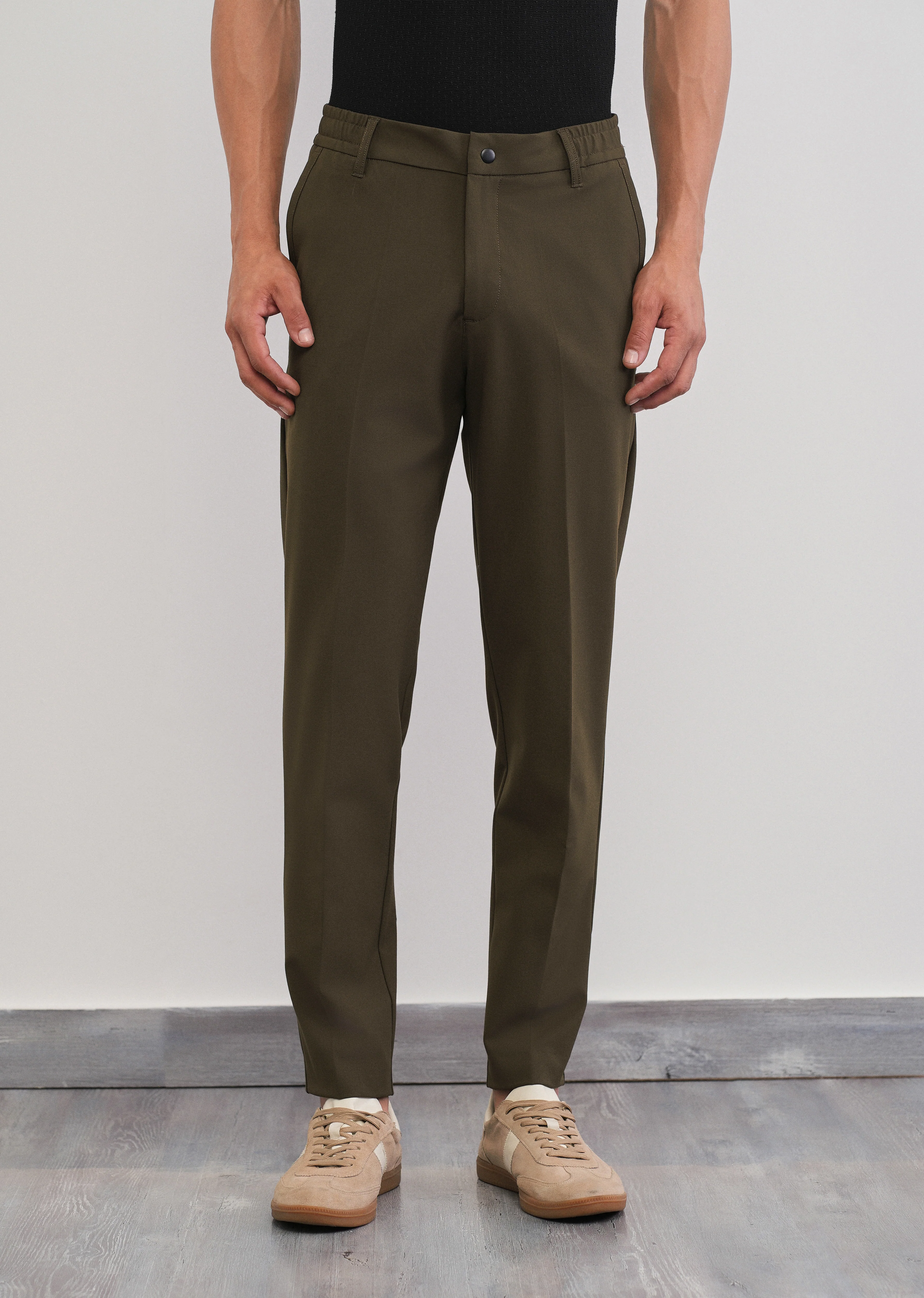 Olive Green Semi-Elastic Slim Fit Trouser - Image 3