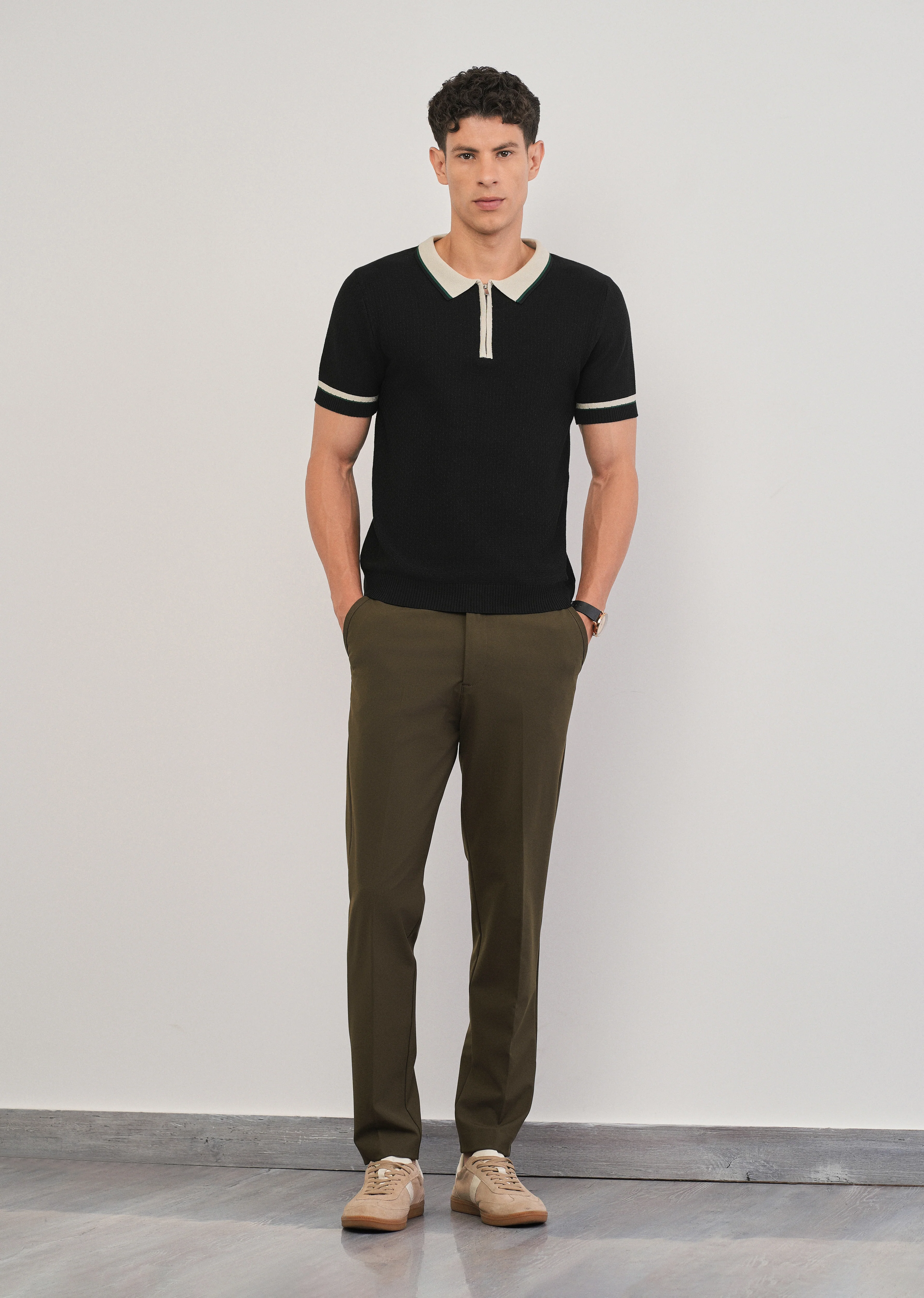 Olive Green Semi-Elastic Slim Fit Trouser - Image 6