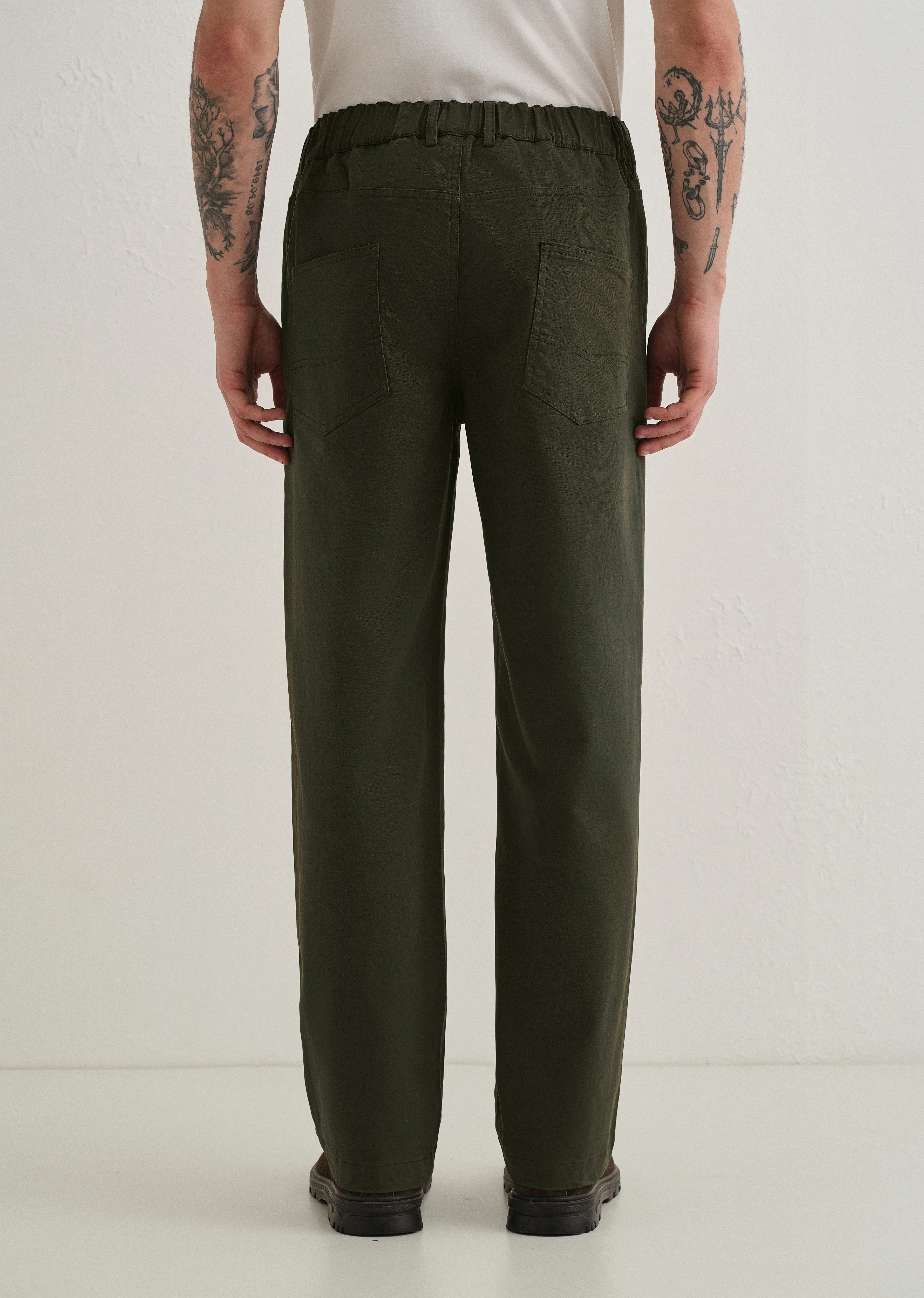 Olive Green Semi-Elasticated Cotton Trouser - Image 2
