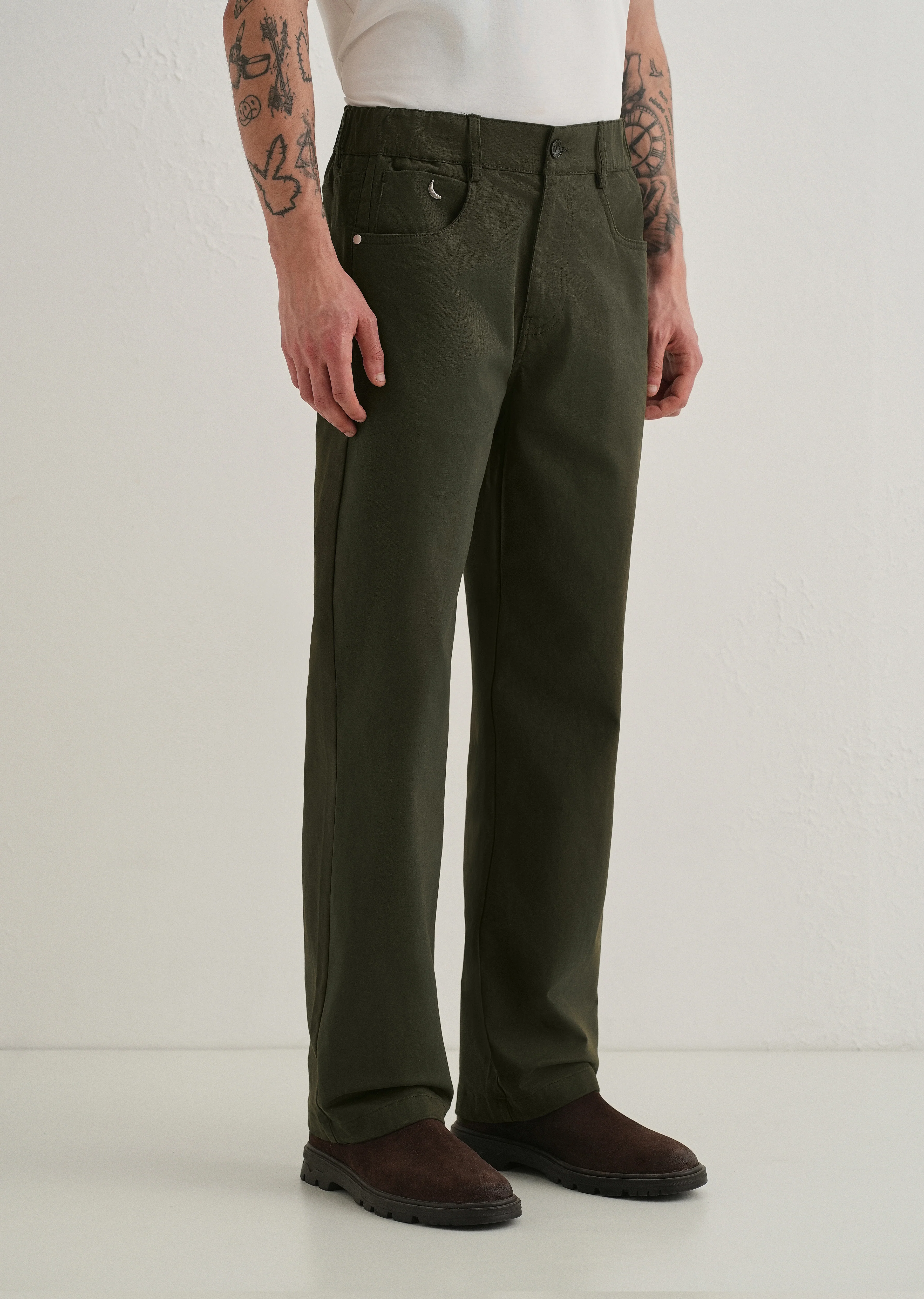 Olive Green Semi-Elasticated Cotton Trouser - Image 4