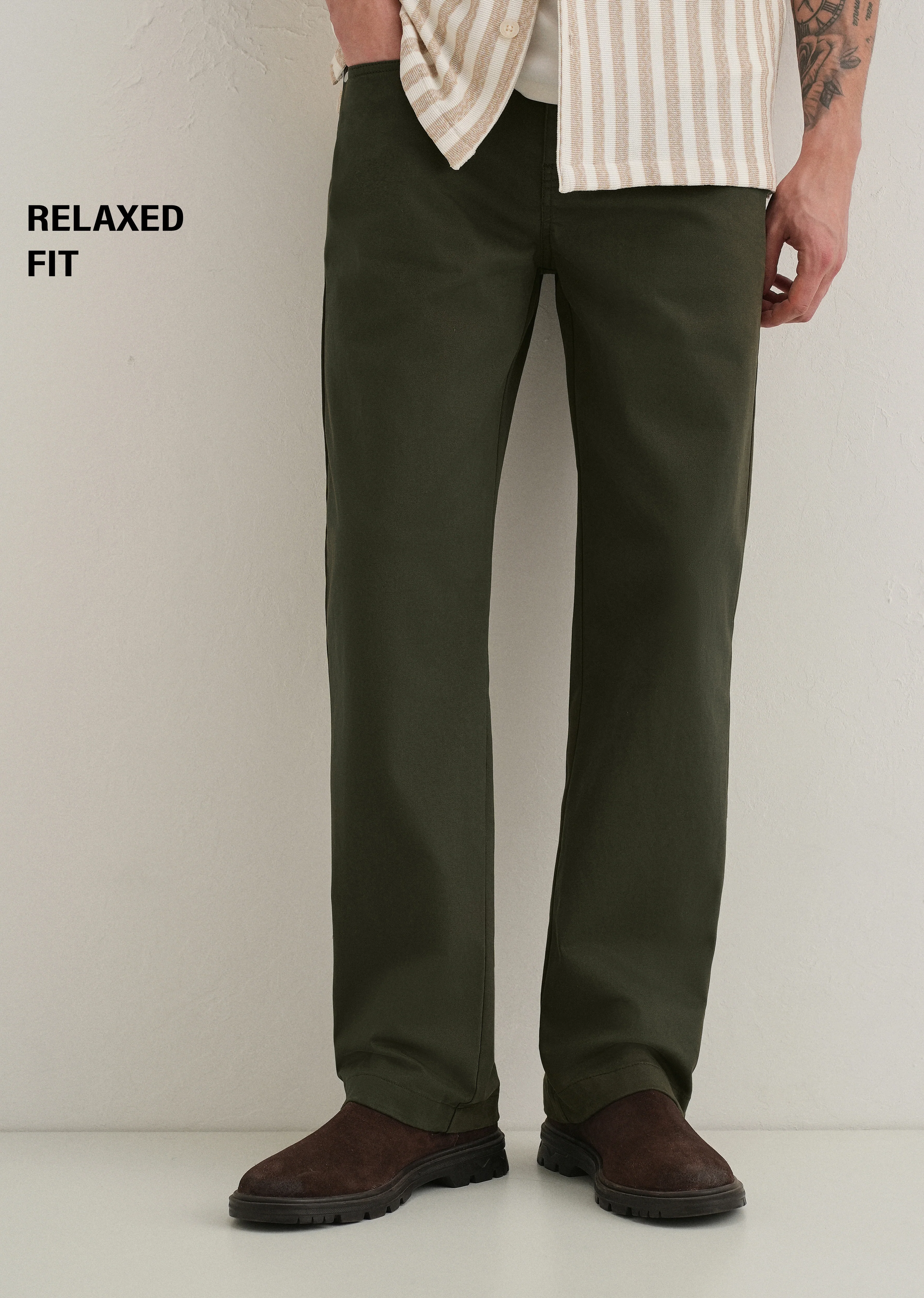 Olive Green Semi-Elasticated Cotton Trouser - Image 7
