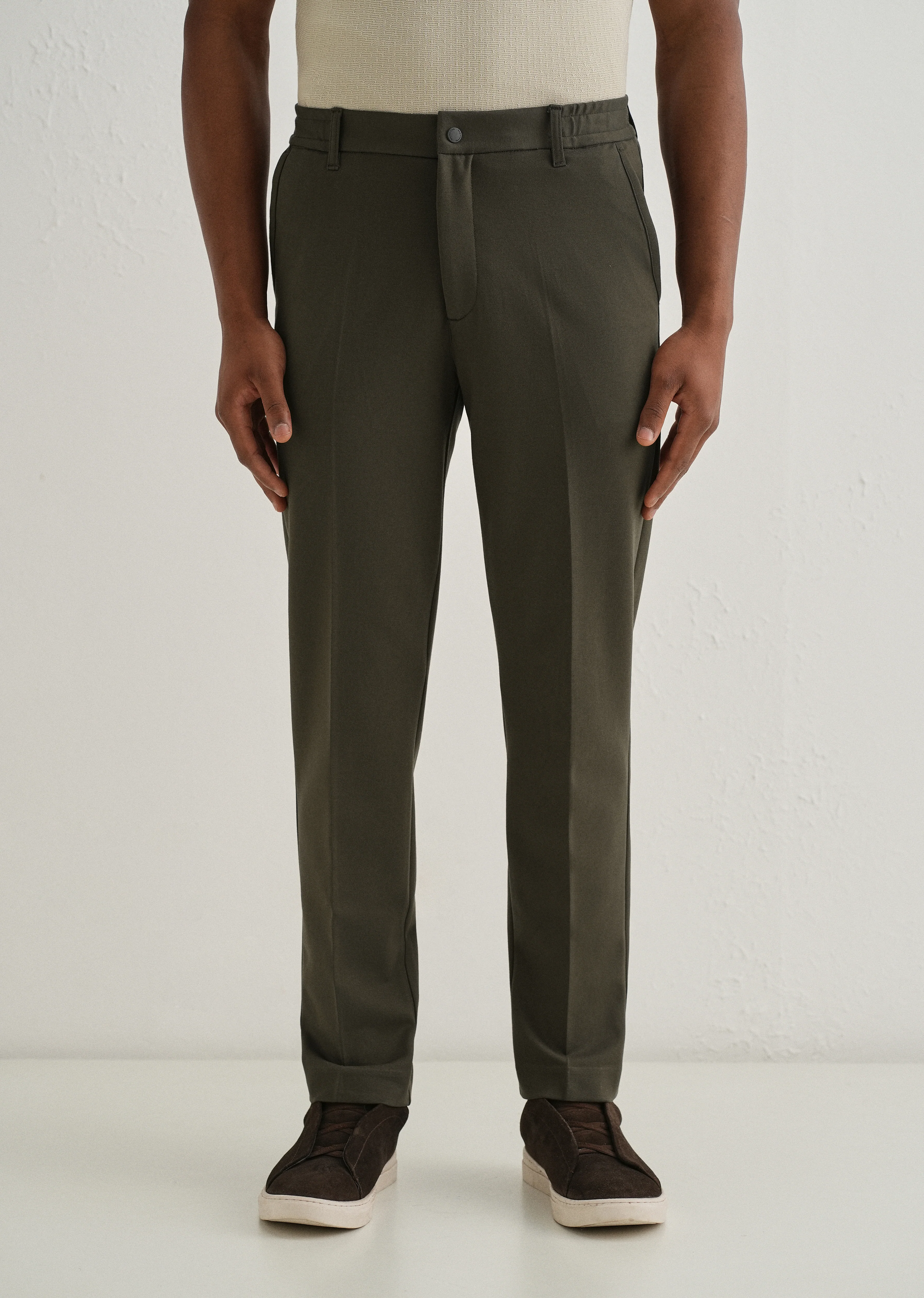 Olive Green Semi Elasticated Slim Fit Trouser - Image 3