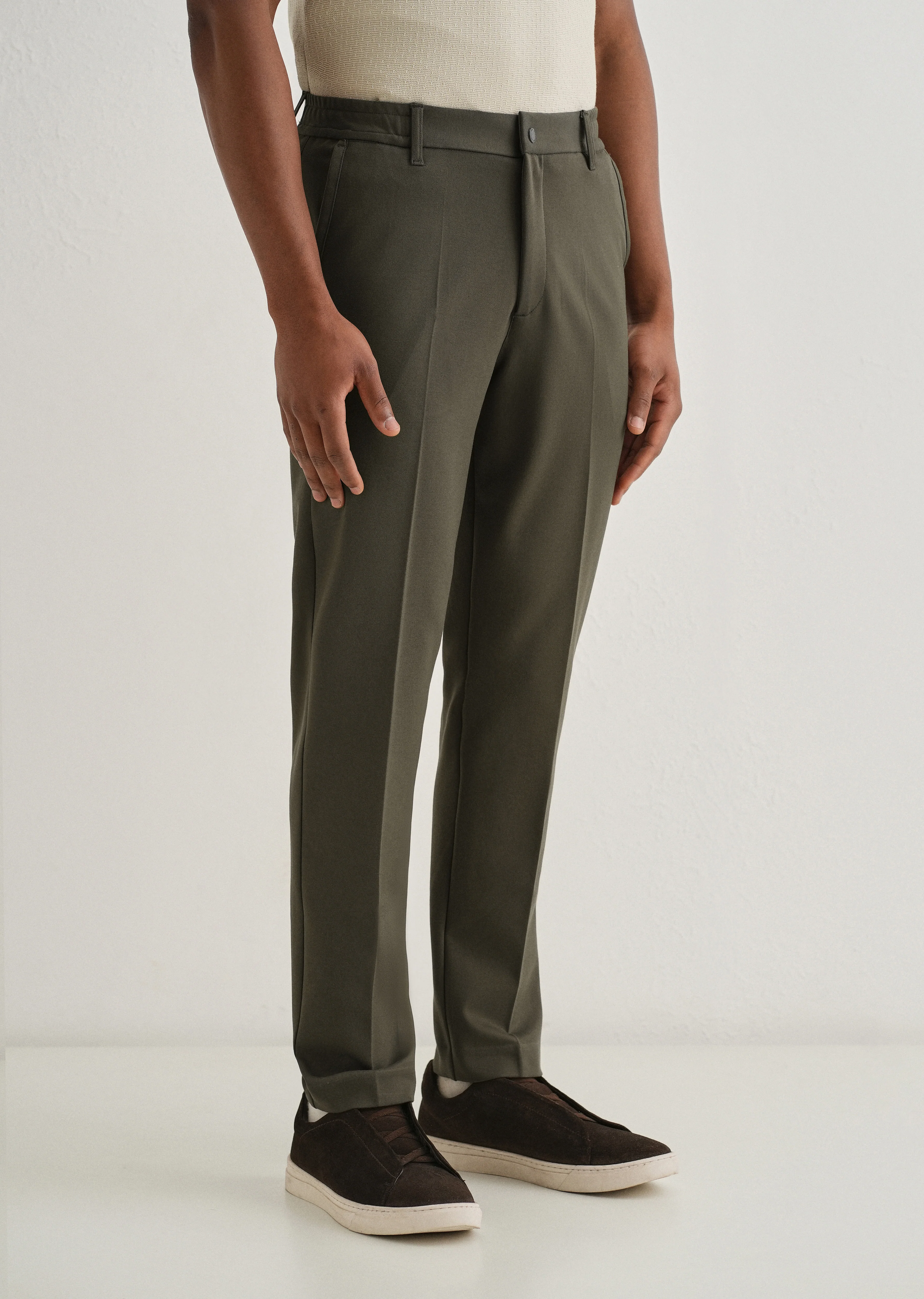 Olive Green Semi Elasticated Slim Fit Trouser - Image 4