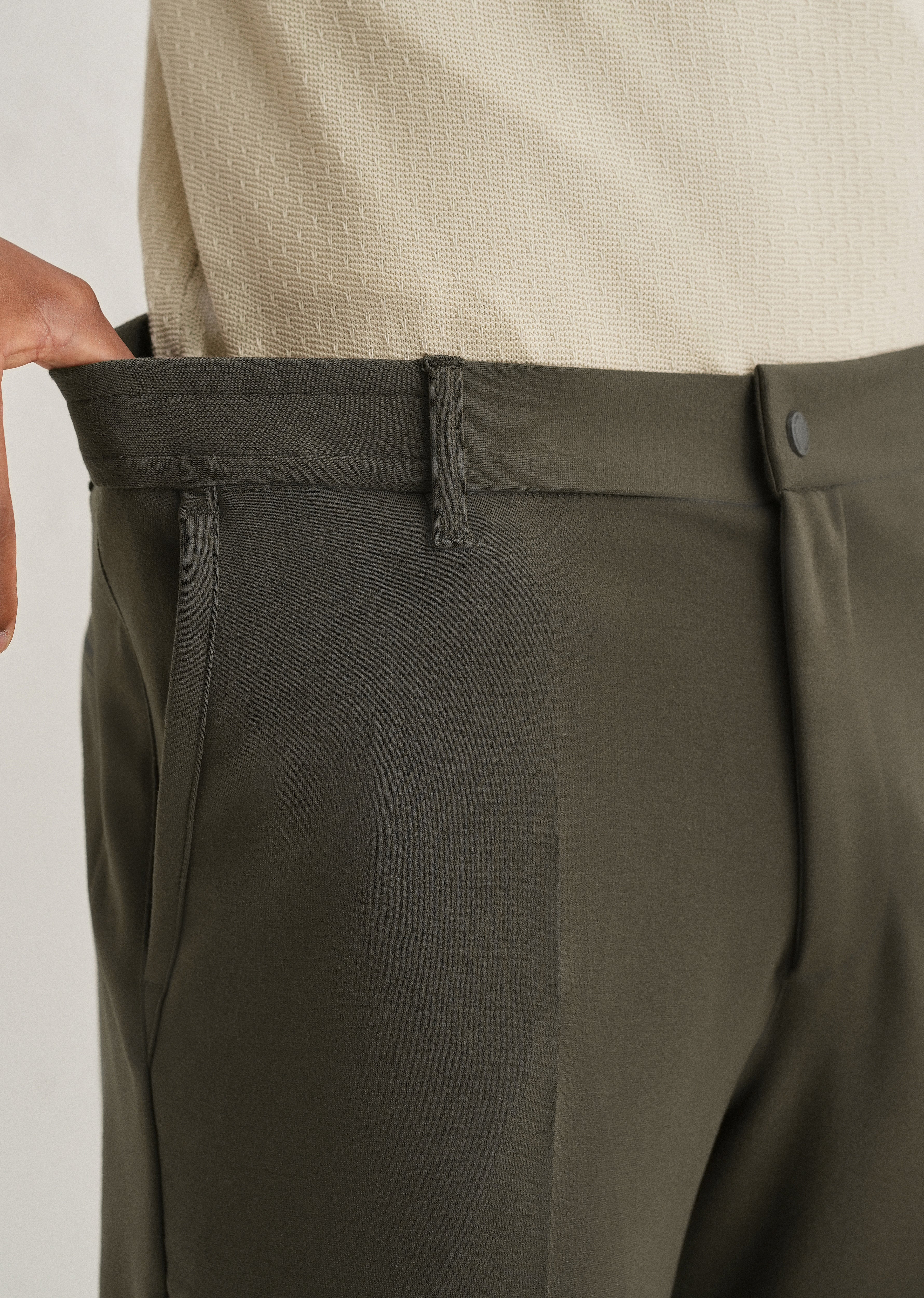 Olive Green Semi Elasticated Slim Fit Trouser - Image 5