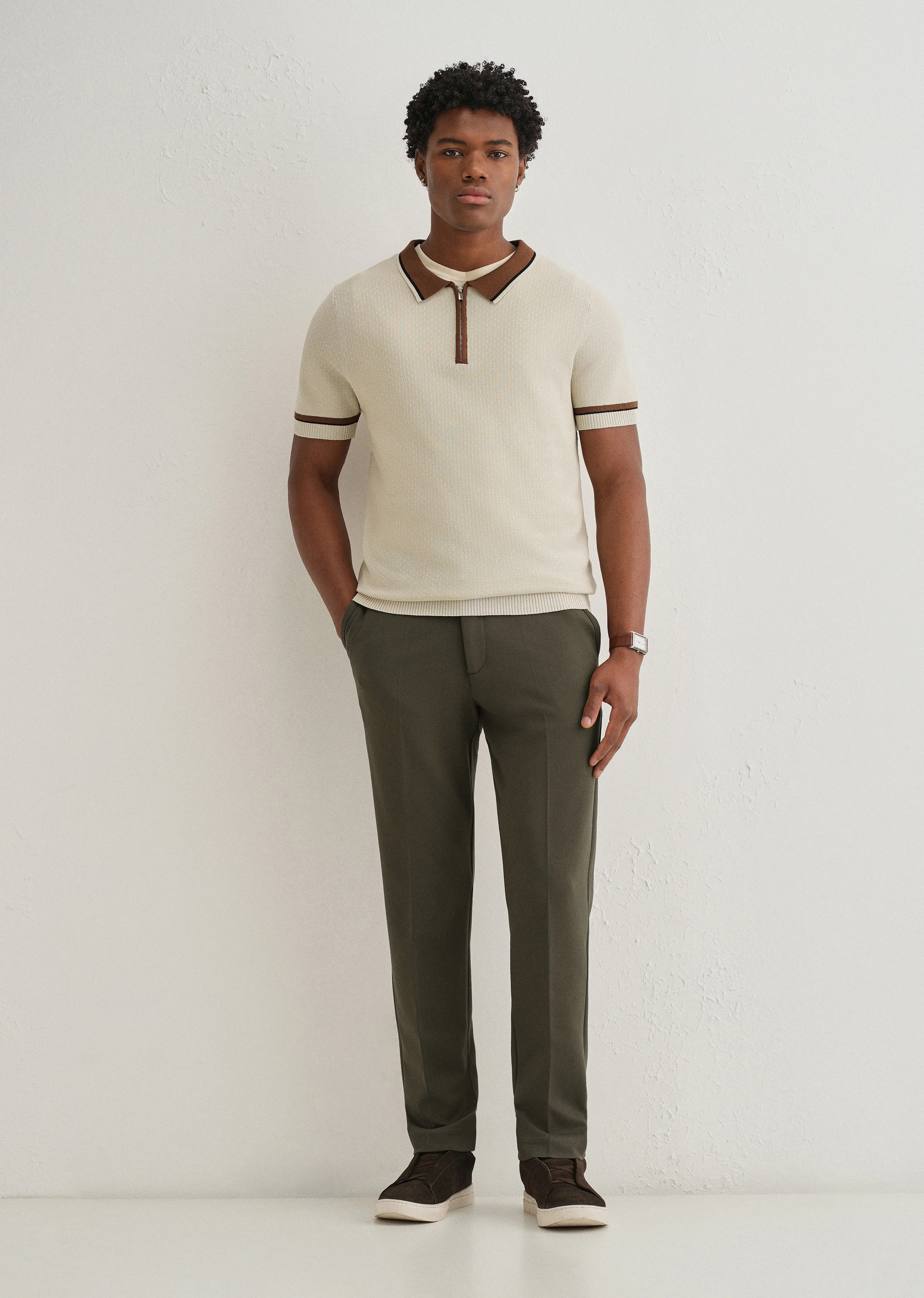 Olive Green Semi Elasticated Slim Fit Trouser - Image 6