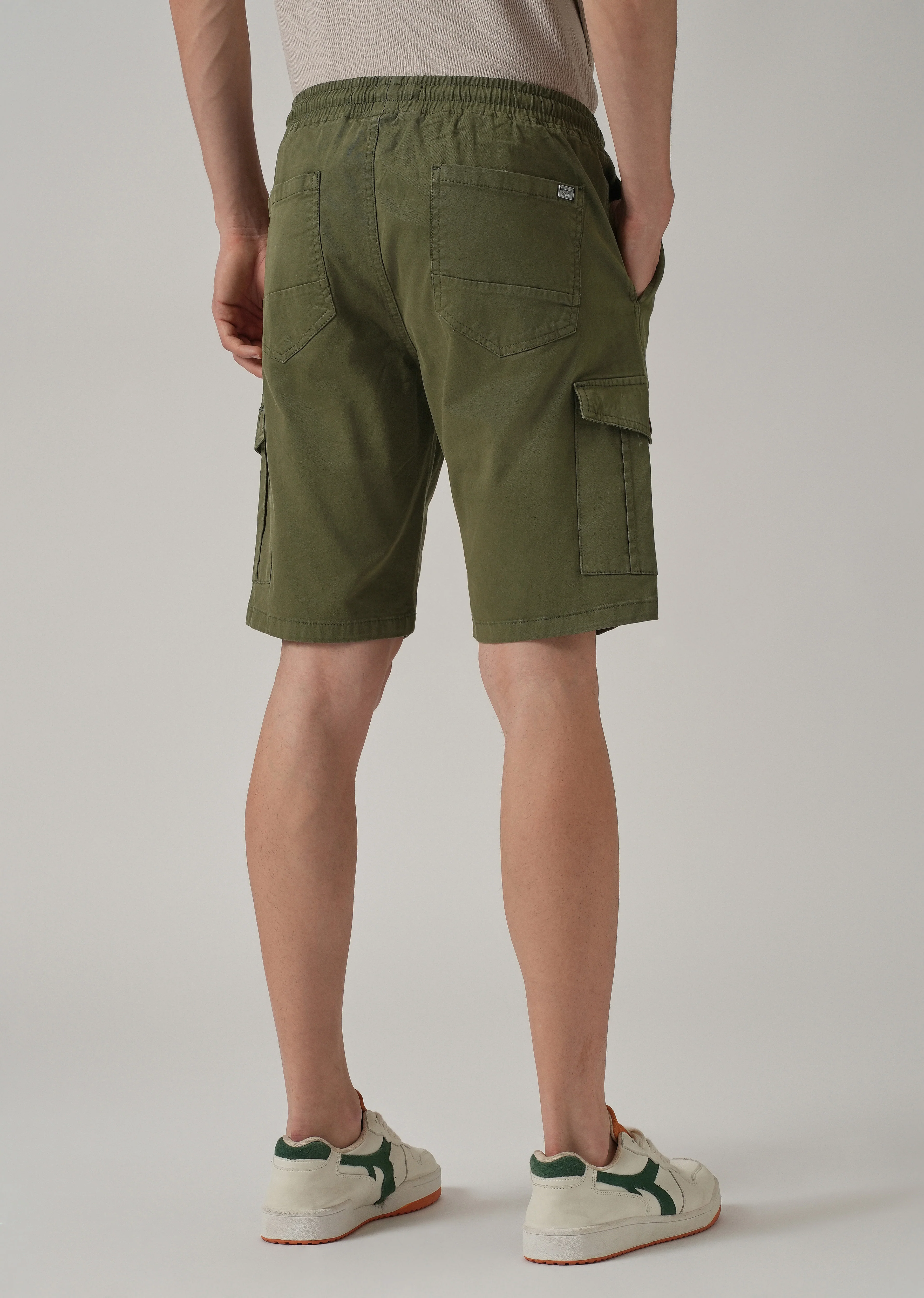 Olive Green Cotton Cargo Shorts - Image 2