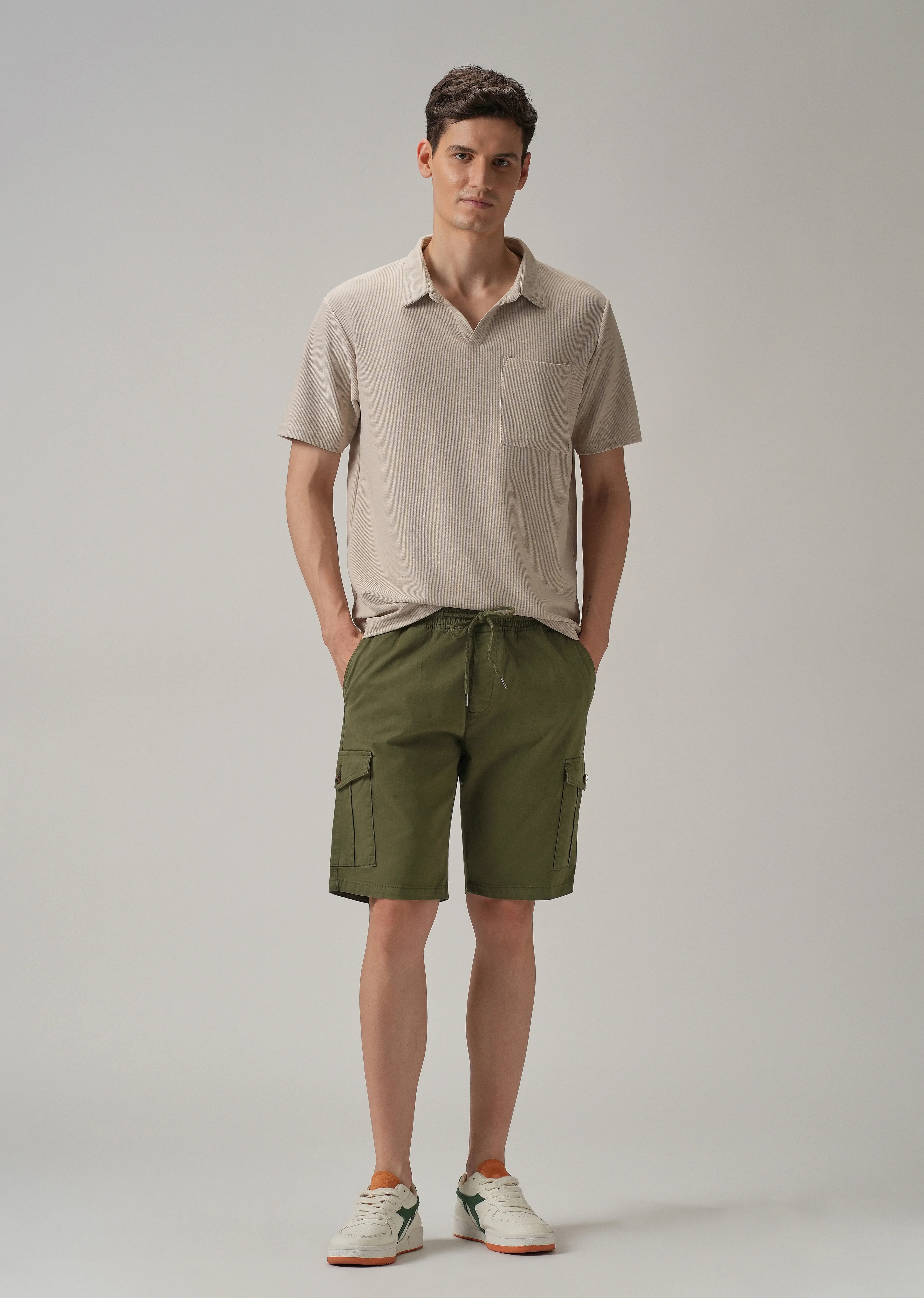 Olive Green Cotton Cargo Shorts - Image 6