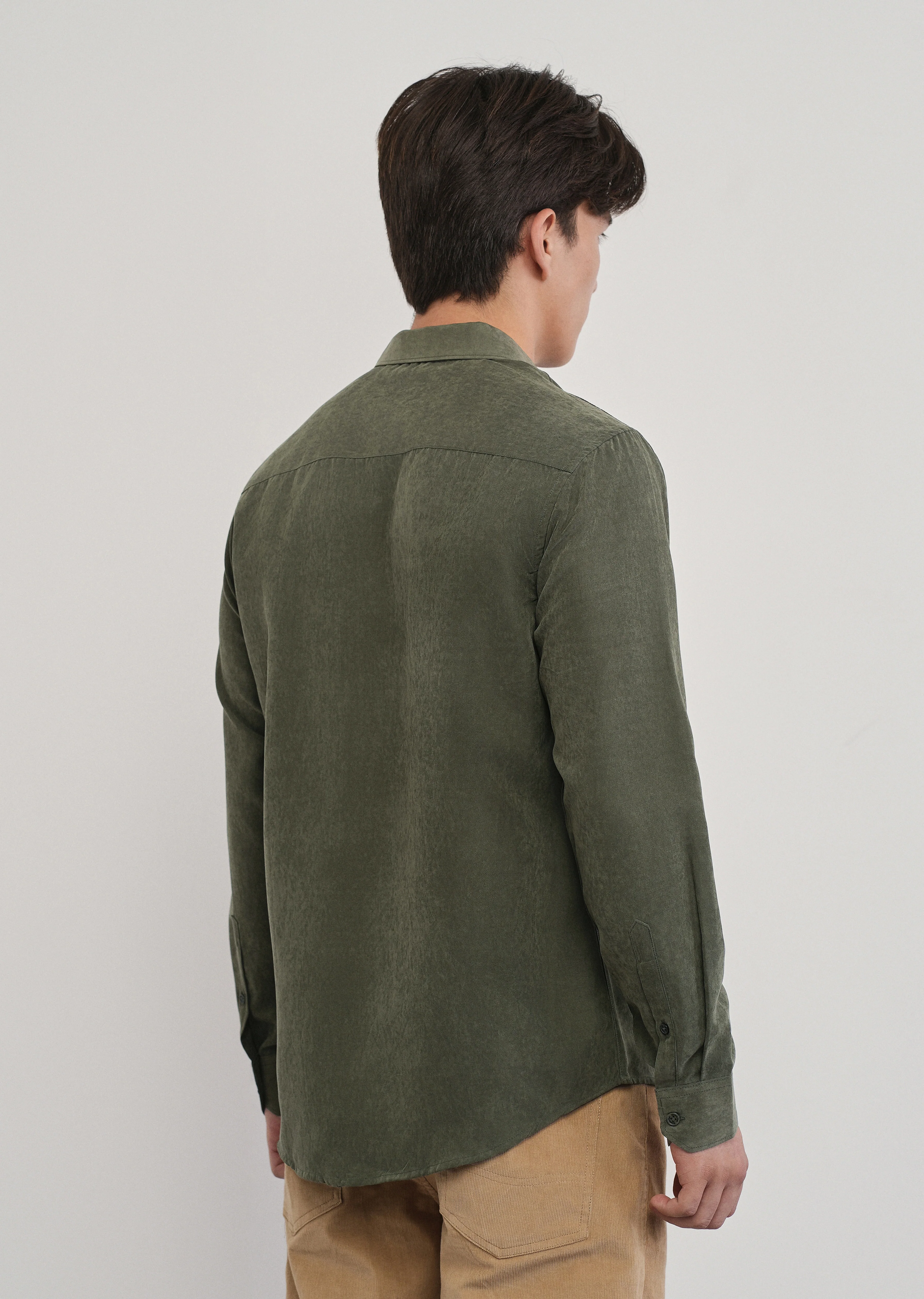 Olive Green Suede Plain Shirt - Image 2