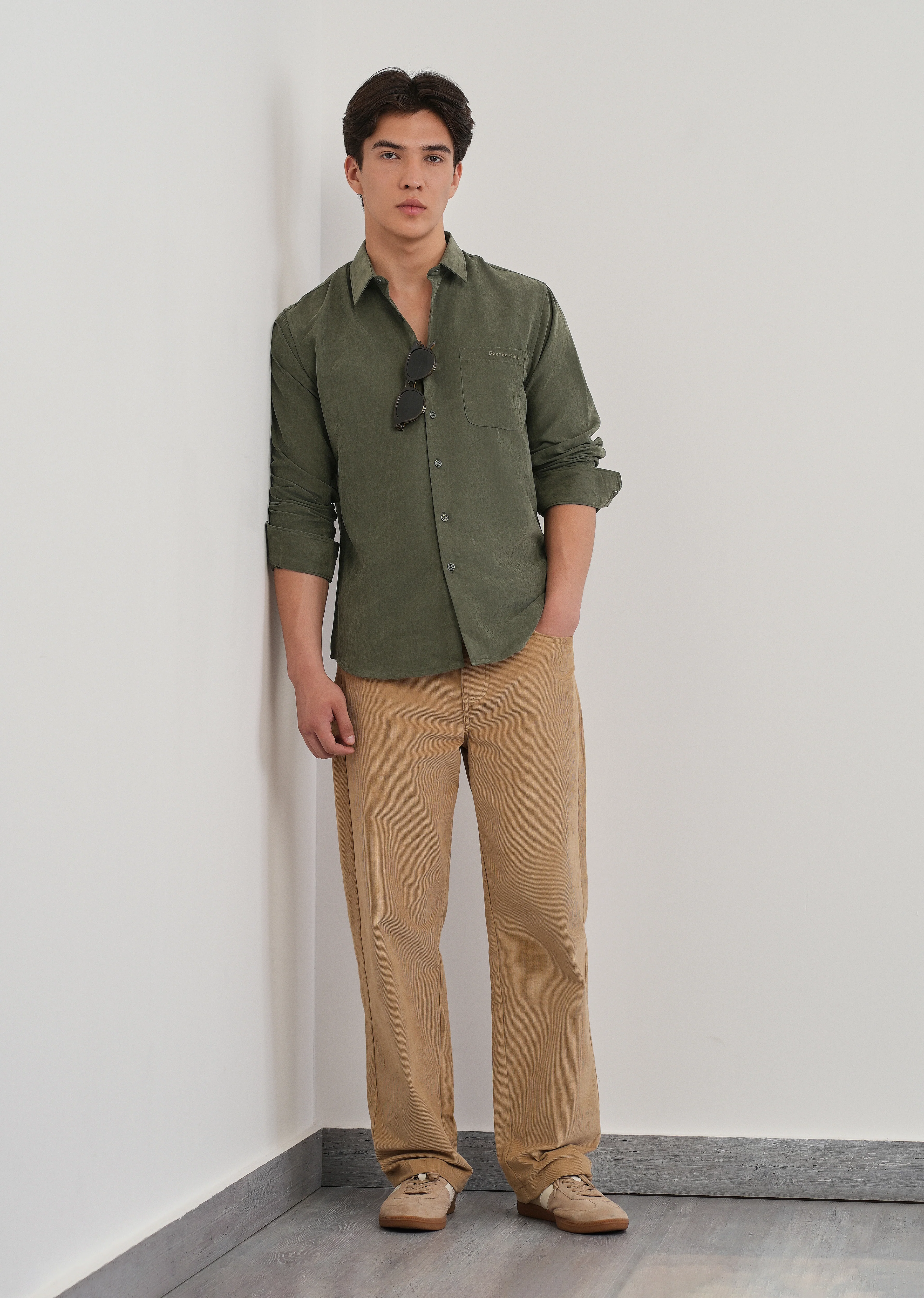 Olive Green Suede Plain Shirt - Image 6
