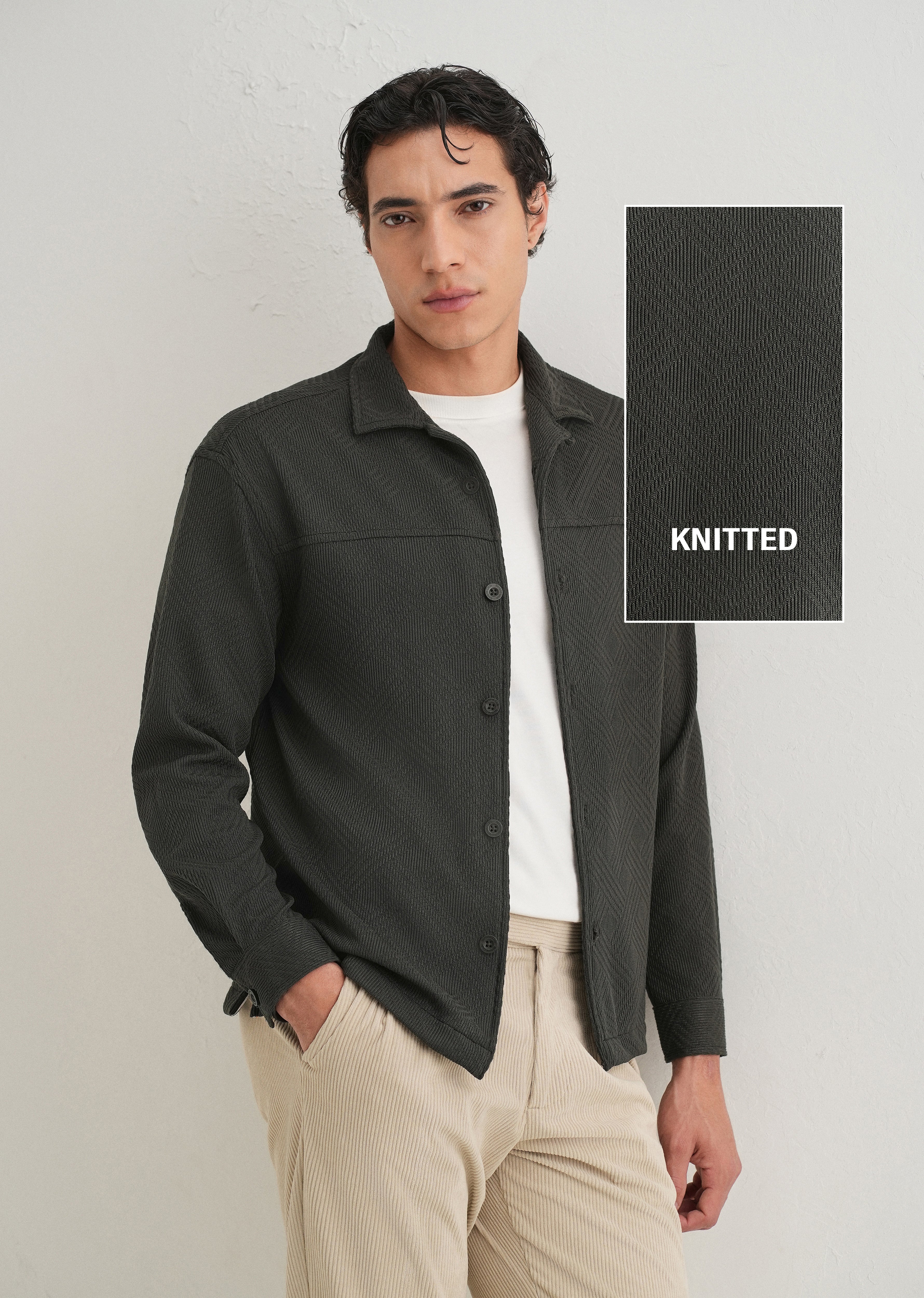 Olive Green Textured Knit Shacket - Image 8