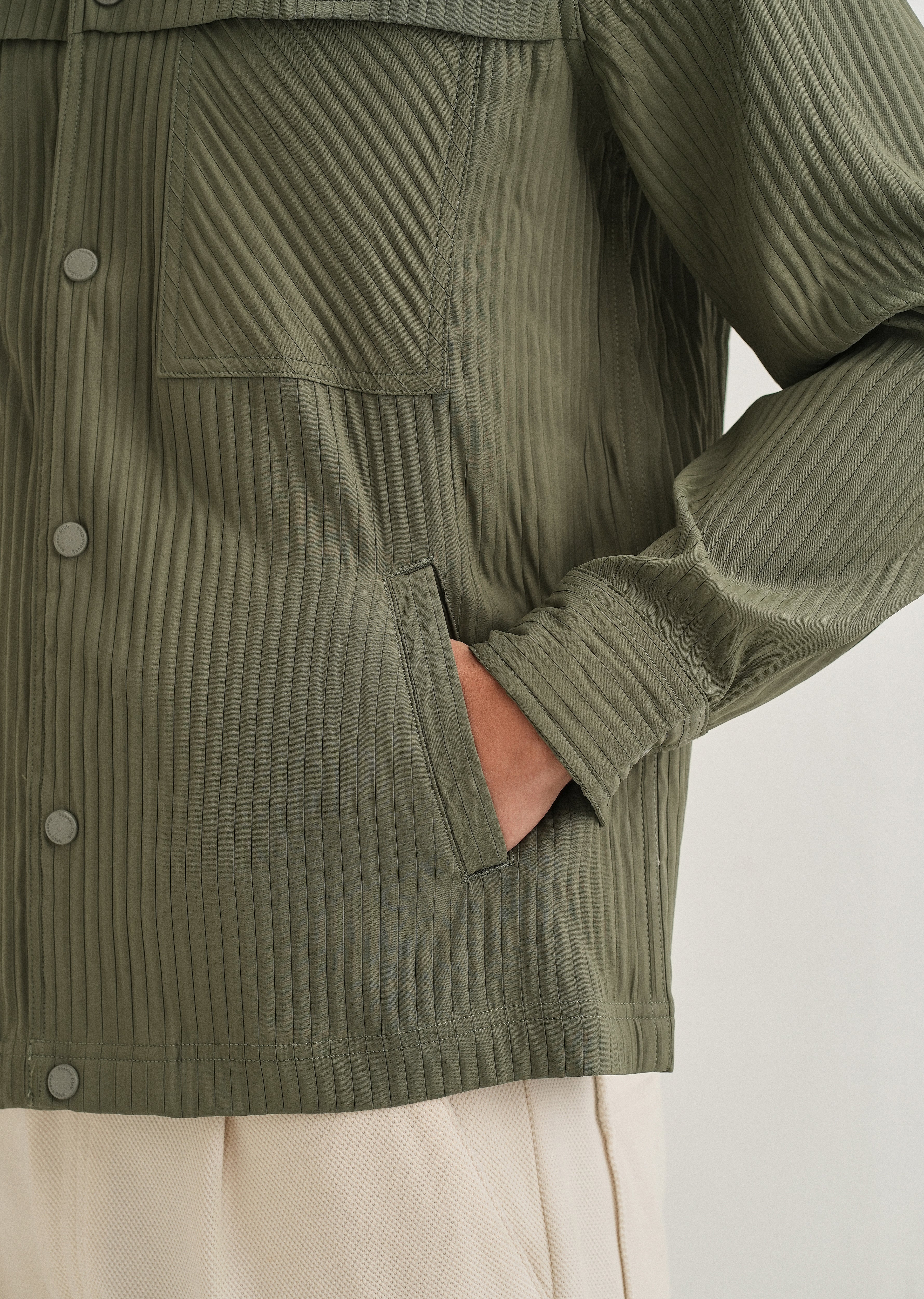 Olive Green Textured Utility Shacket - Image 2