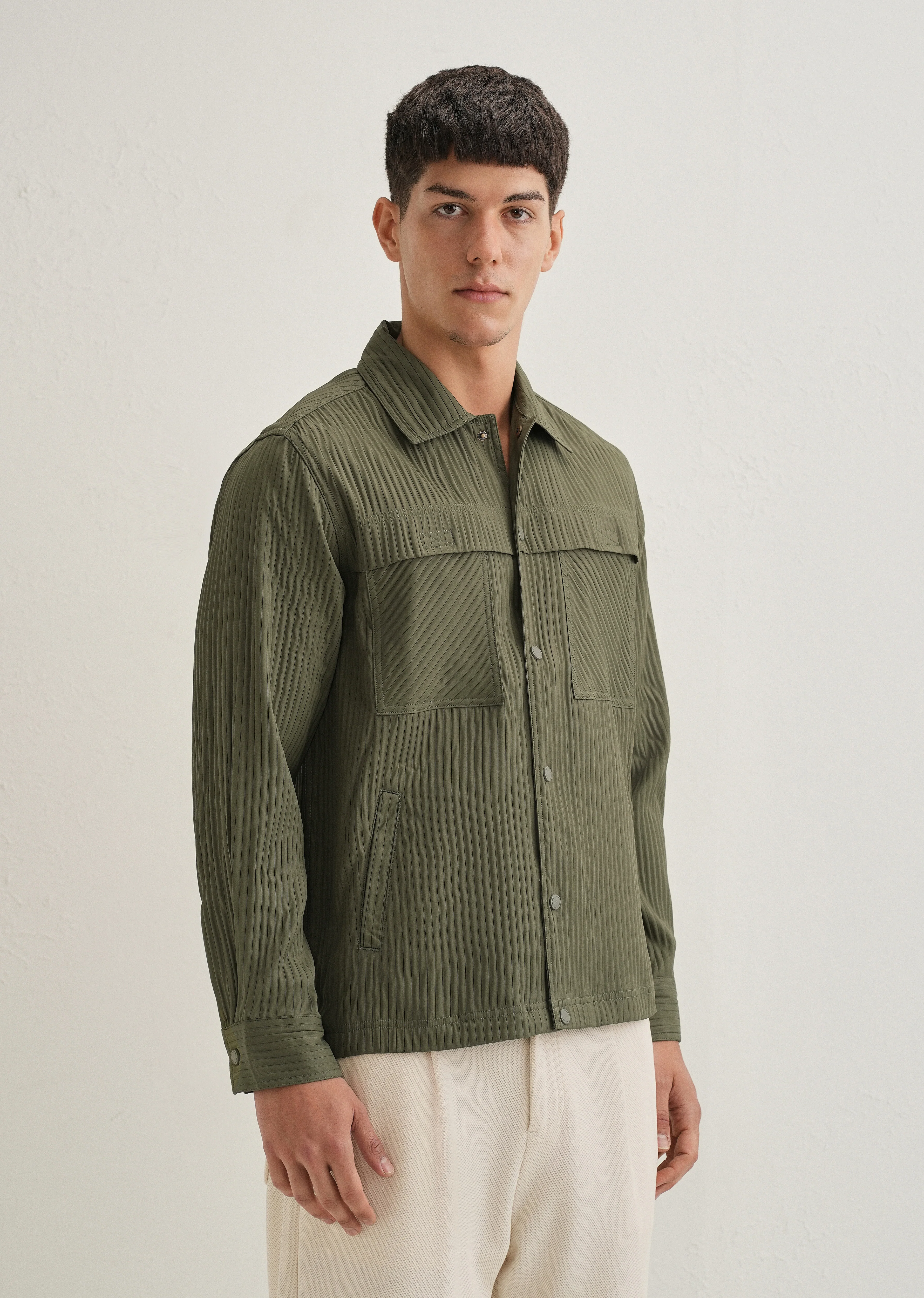 Olive Green Textured Utility Shacket - Image 5