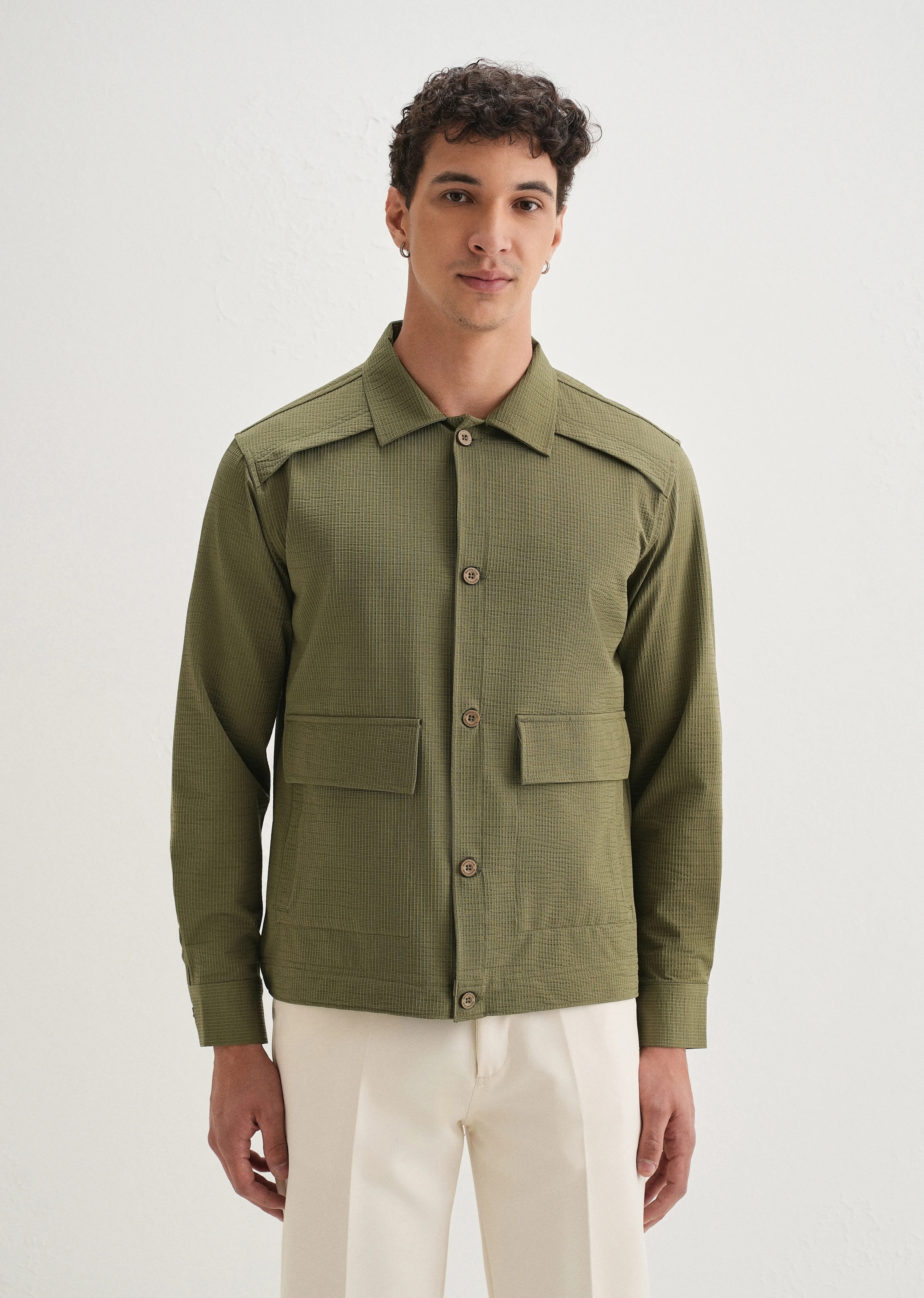 Olive Green Waffle Textured Shacket - Image 4