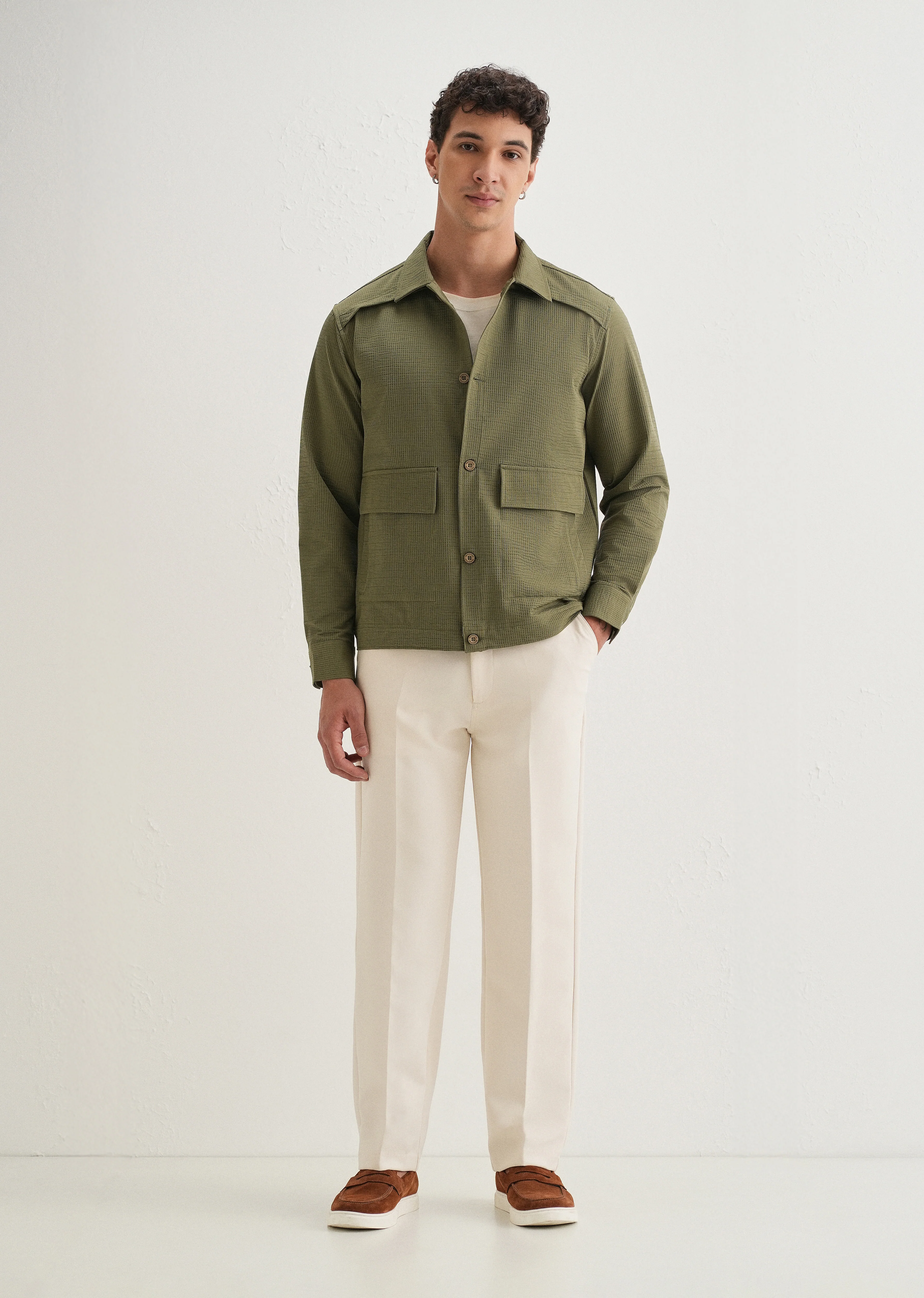 Olive Green Waffle Textured Shacket - Image 7